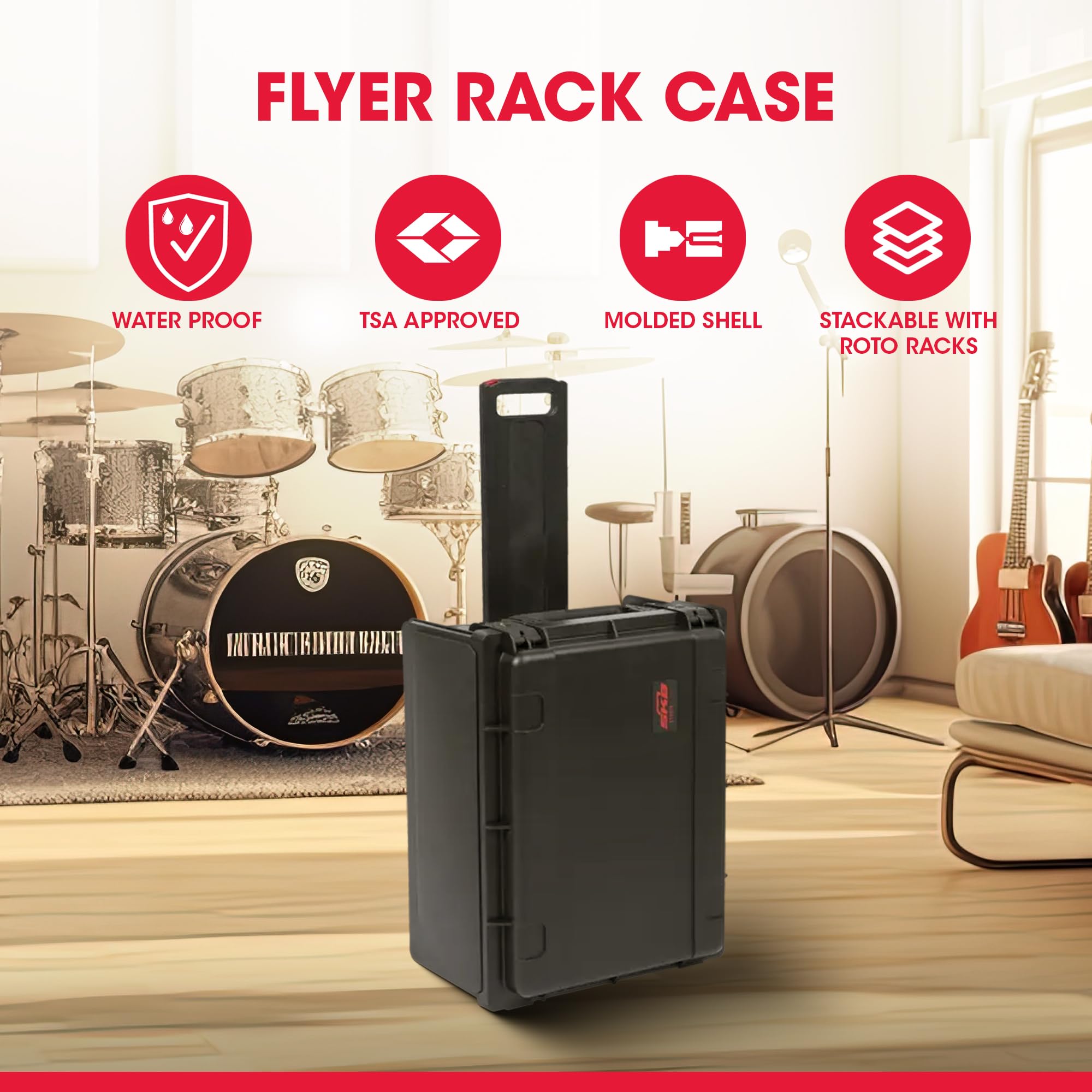 SKB 4U Studio Flyer Rack Case with TSA Locks & Wheels, Injection Molded