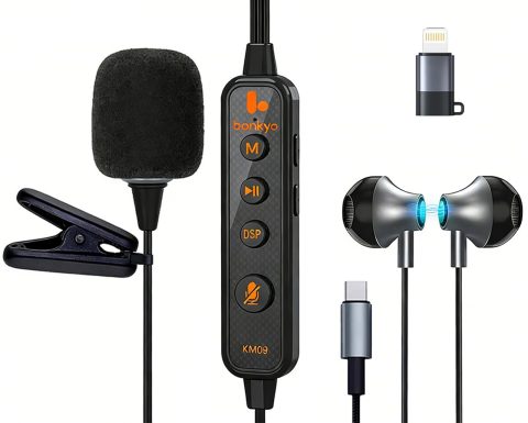 KM09 Portable Sound Card Karaoke Headset with in-Ear Monitoring, Voice Changer, Built-in Sound Card, Portable Karaoke Mic & Headphones, Type C Bluetooth Wired Earbuds for Live Stream/Karaoke/Gaming