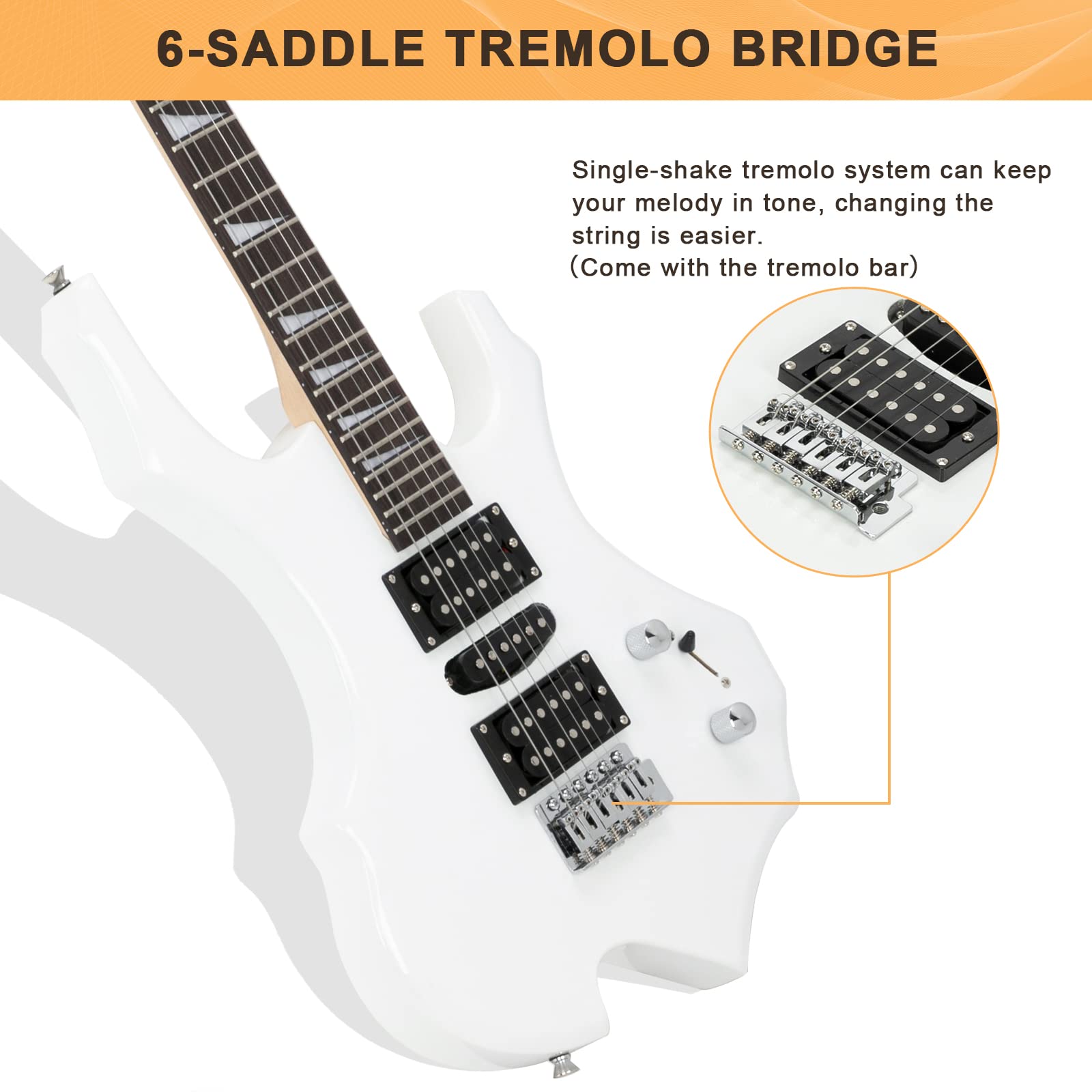 Glarry Cool Burning Fire Style Electric Guitar Christmas gift for Beginner Guitar Lover with Accessories Pack (white)