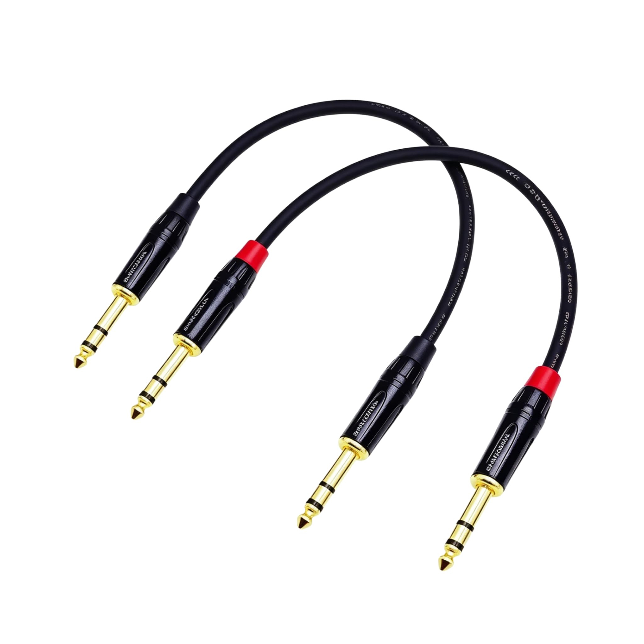 Samkosaca 1/4 Inch TRS Cable 1 Foot 2-Pack, 6.35mm Balanced Male to Male Patch Cable, Gold Plated OFC Noise Rejection for Studio Monitor, Mixer, Amplifier, Keyboard, DJ Equipment, Audio Interface