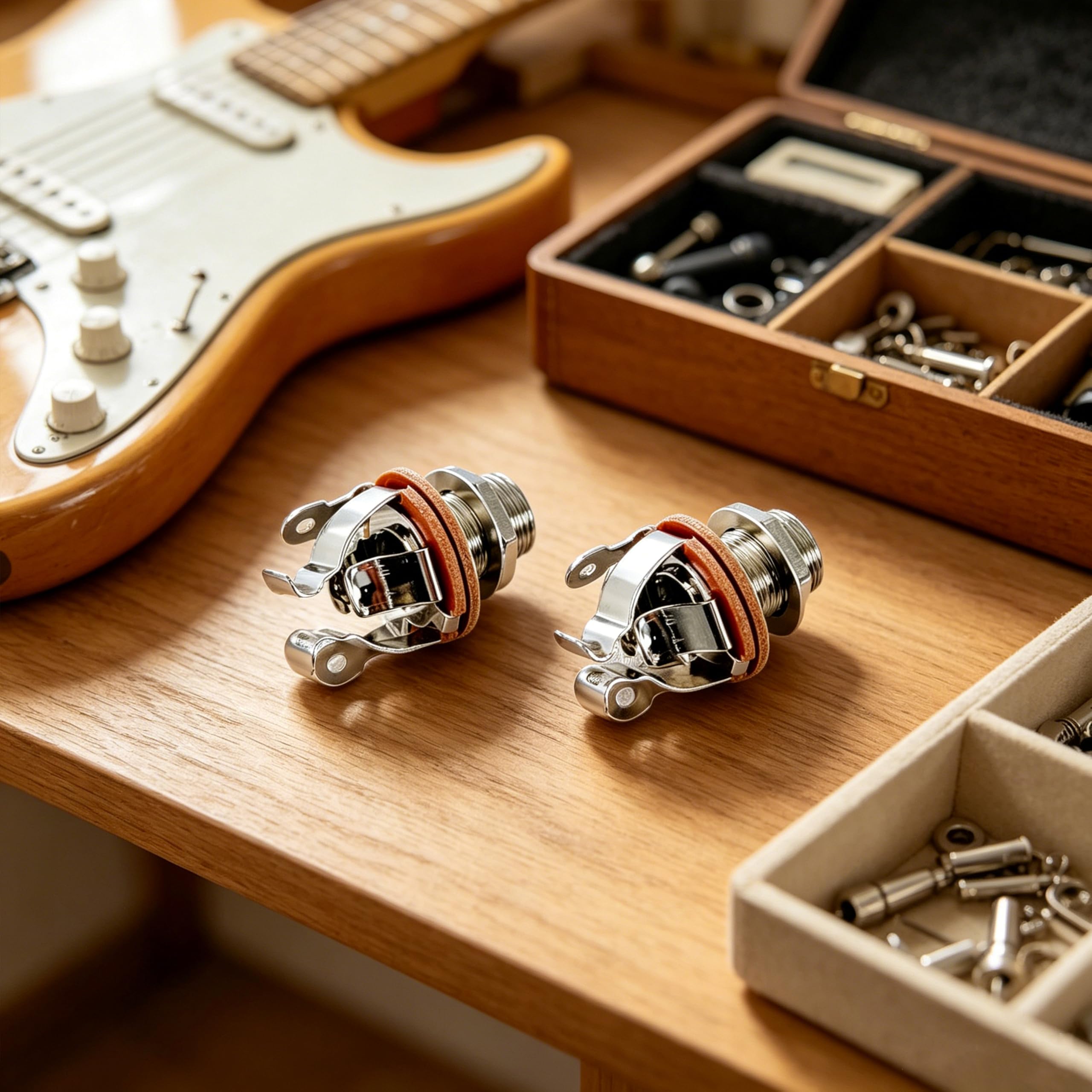 2 Pack 1/4 Inch Mono Guitar Jack, Silver Electric Guitar Electronics
