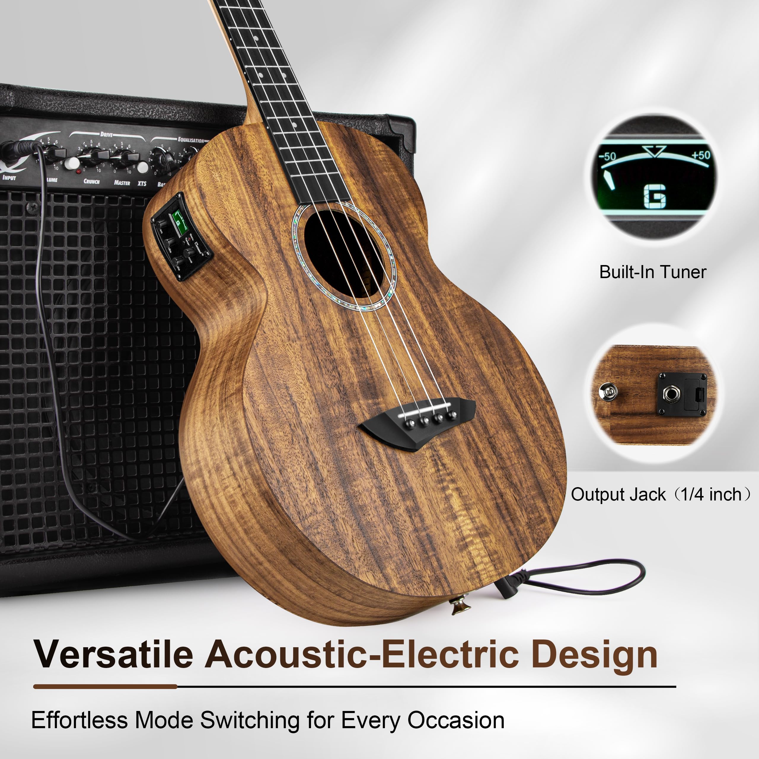 Caramel CB207 Acacia Baritone Acoustic Electric Ukulele with Truss Rod