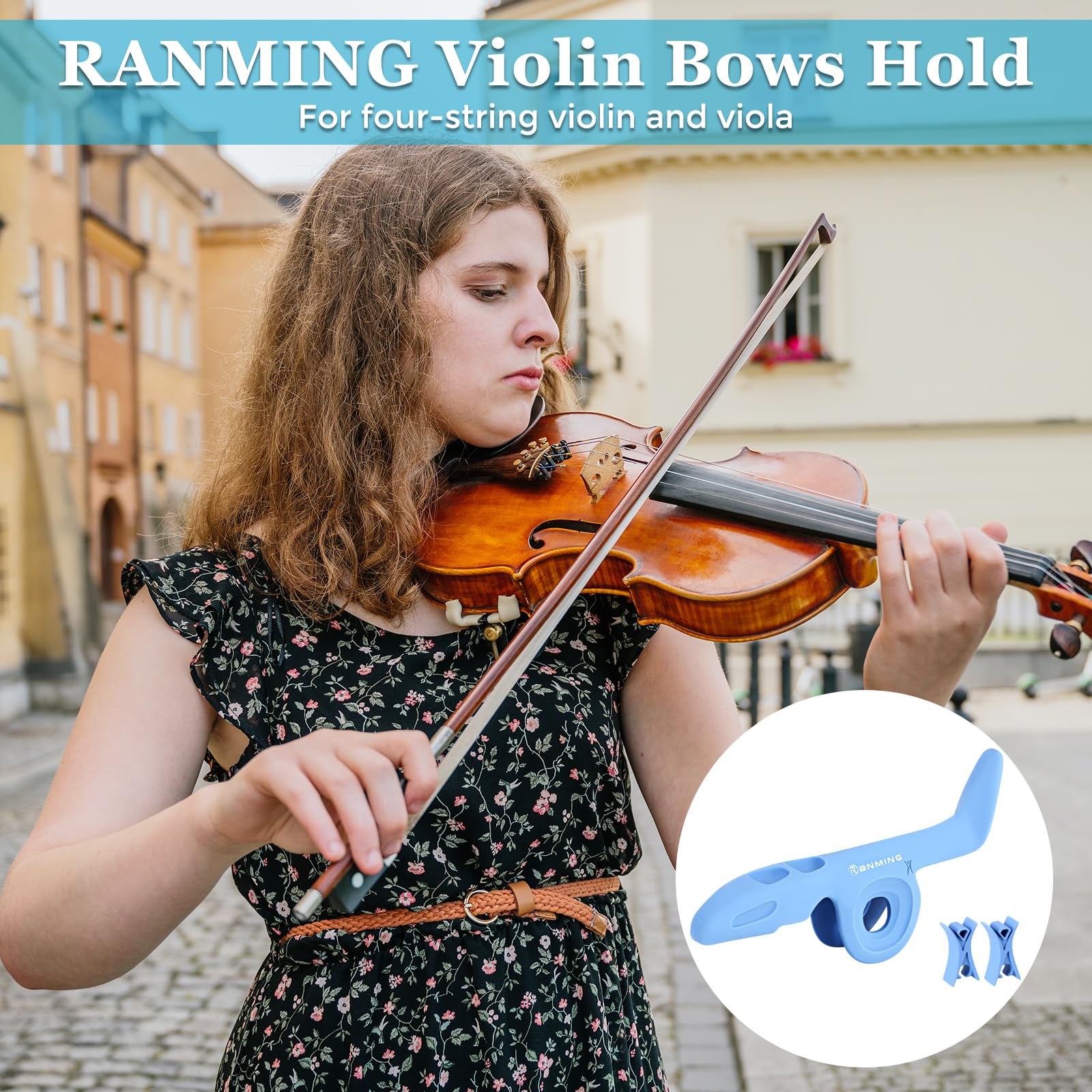 RANMING Violin Bow Holder for Practice– Silicone Hand Position Corrector Non-Slip Teaching Tool for Beginners Students Improve Bow Grip & Posture Violin Teaching Aid With 2 Bow Stopper Blue