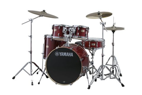 Yamaha Stage Custom Birch 5pc Drum Shell Pack With a 22″ Kick Drum and 14” Snare Drum in Cranberry Red For Students and Working Drummers (SBP2F50CR)