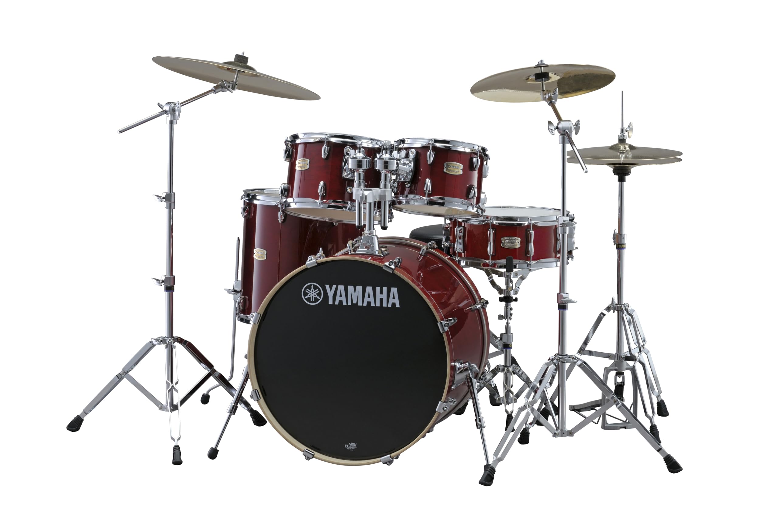 Yamaha Stage Custom Birch 5pc Drum Shell Pack With a 22″ Kick Drum and 14” Snare Drum in Cranberry Red For Students and Working Drummers (SBP2F50CR)