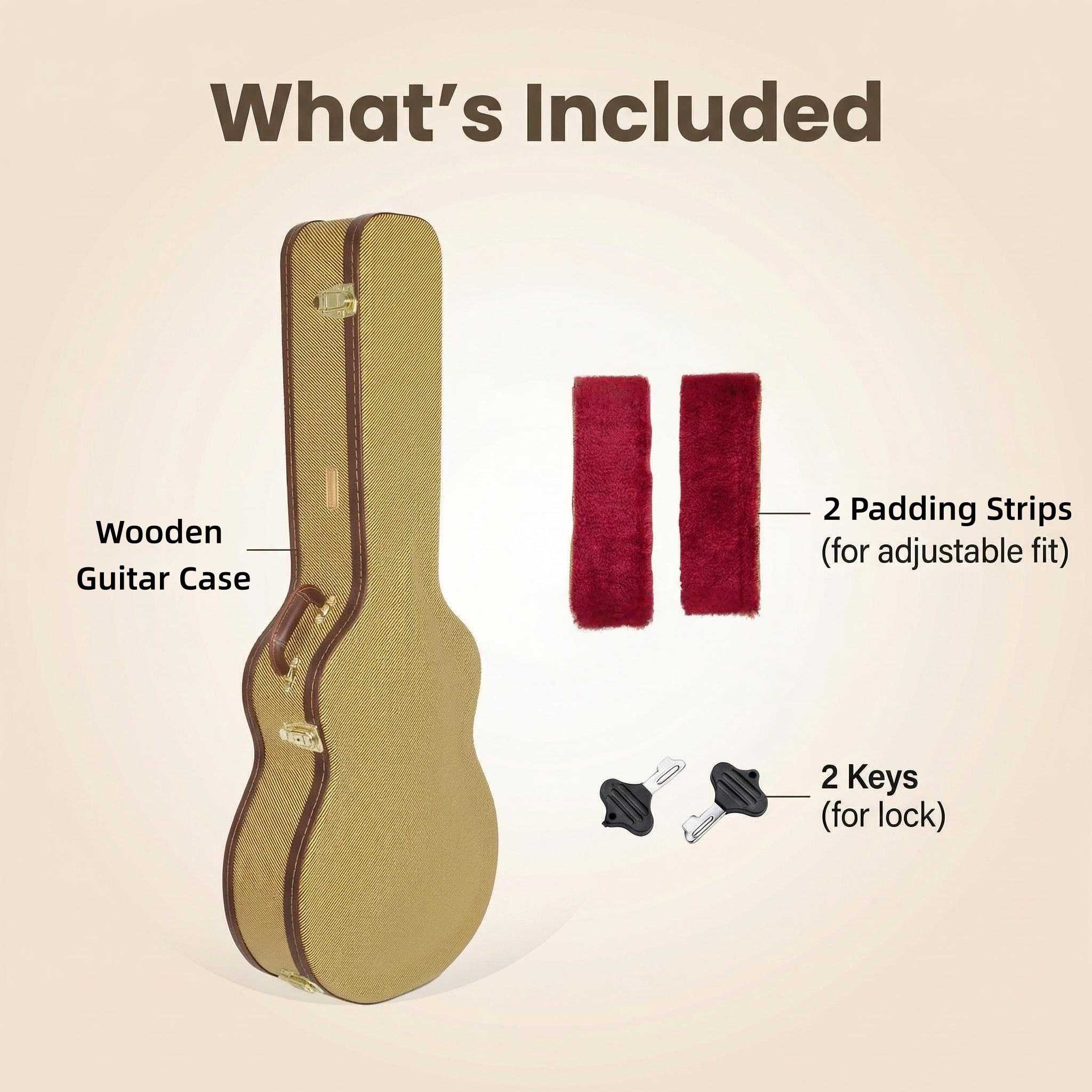Crossrock Wooden Dreadnought Acoustic Guitar Case | Arched Top, Padded Interior, Lock & Storage – Fits Martin D-28, Taylor 210, Yamaha FG -Vinyl Tweed (CRW600DTW)