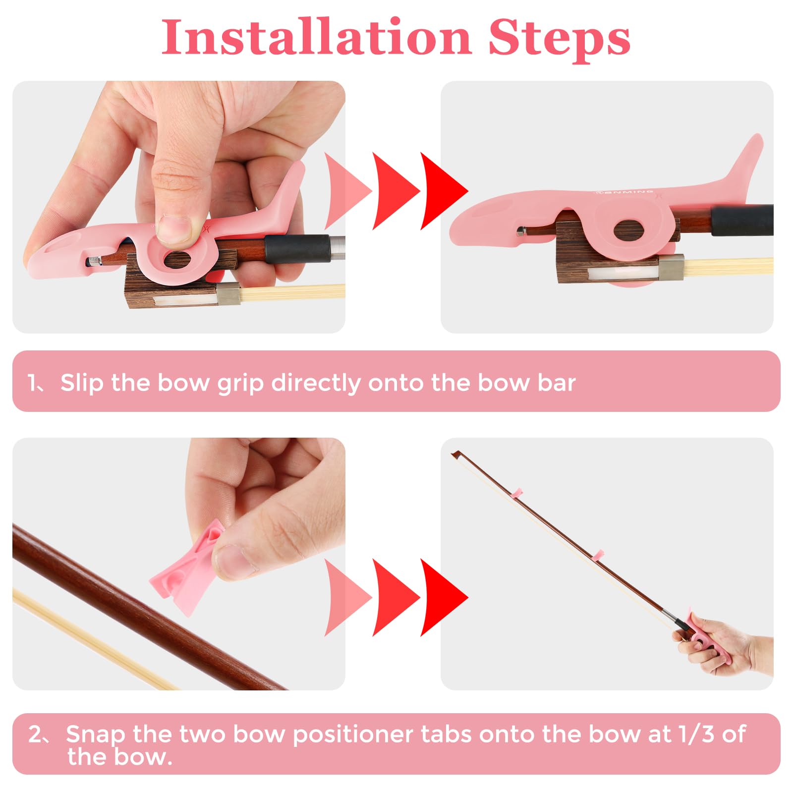 RANMING Violin Bow Holder for Practice– Silicone Hand Position Corrector Non-Slip Teaching Tool for Beginners Students Improve Bow Grip & Posture Violin Teaching Aid With 2 Bow Stopper Pink
