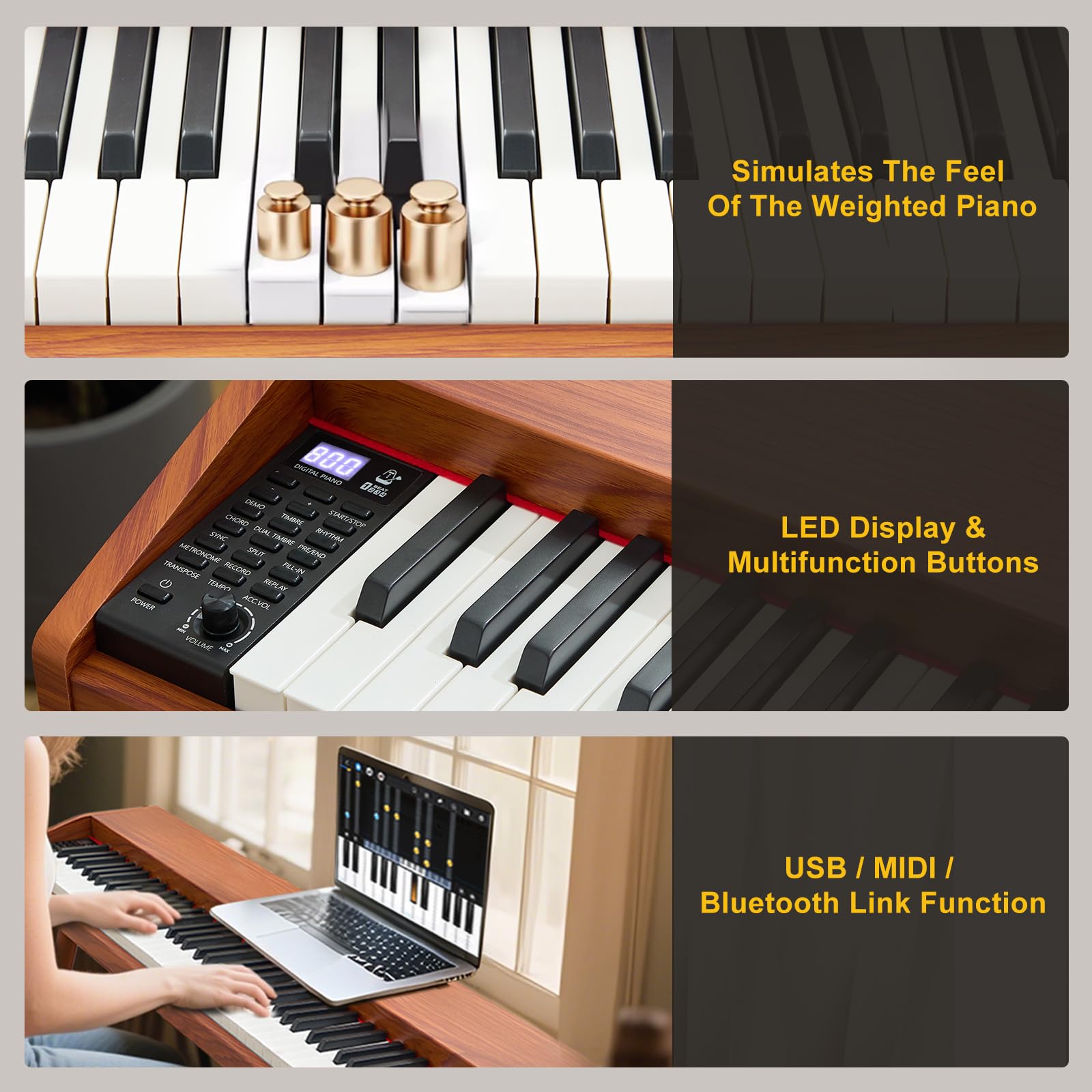 MUSTAR 88 Key Piano Keyboard Semi Weighted Home Digital Piano for Beginners