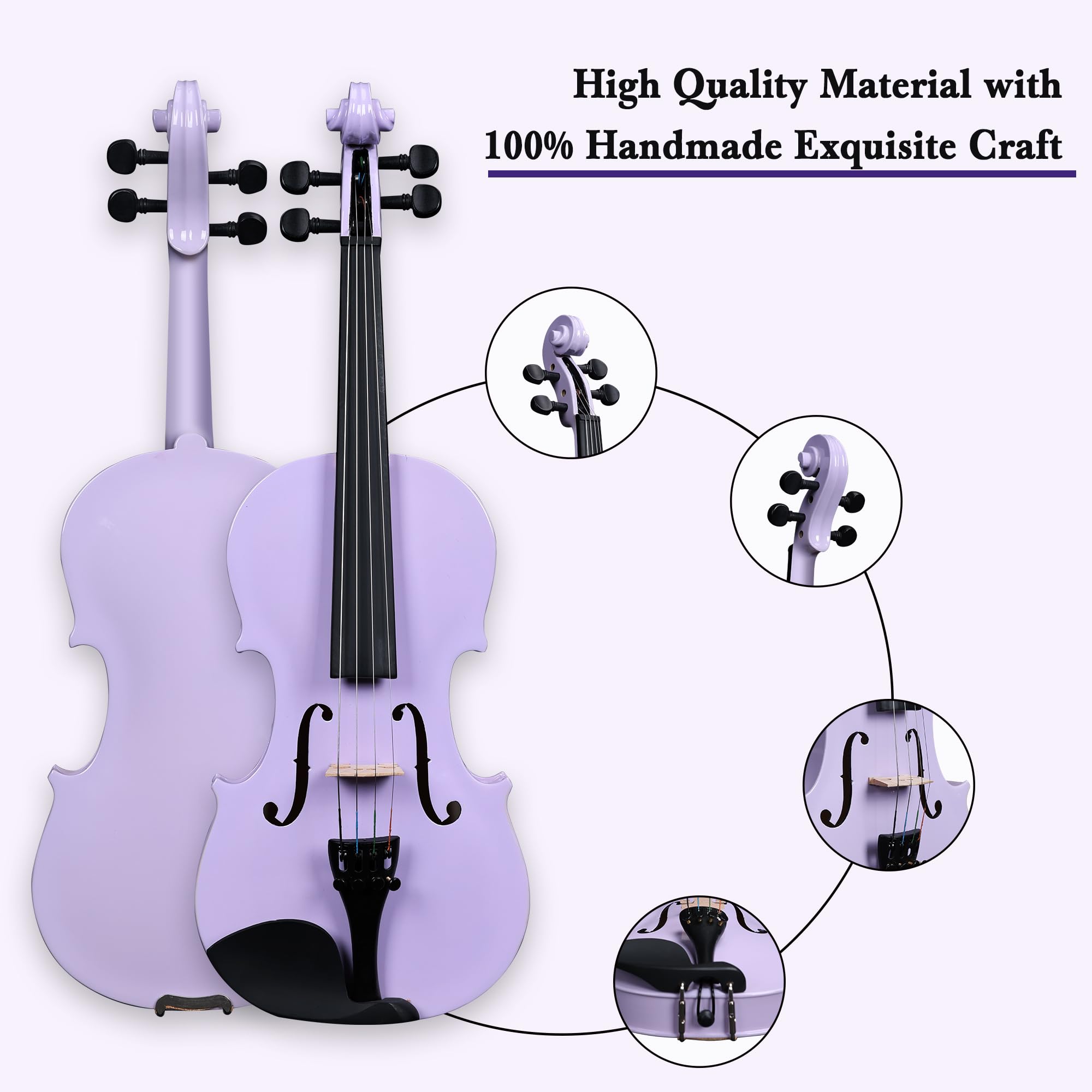 ADM Acoustic Violin for Kids Beginners, 3/4 Size Acoustic Violin Fiddle for Teens Students Violin Starter Kit with Hard Case, E-Tuner, Rosin, Shoulder Rest, Bow, Extra Strings, Free Lessons, Purple