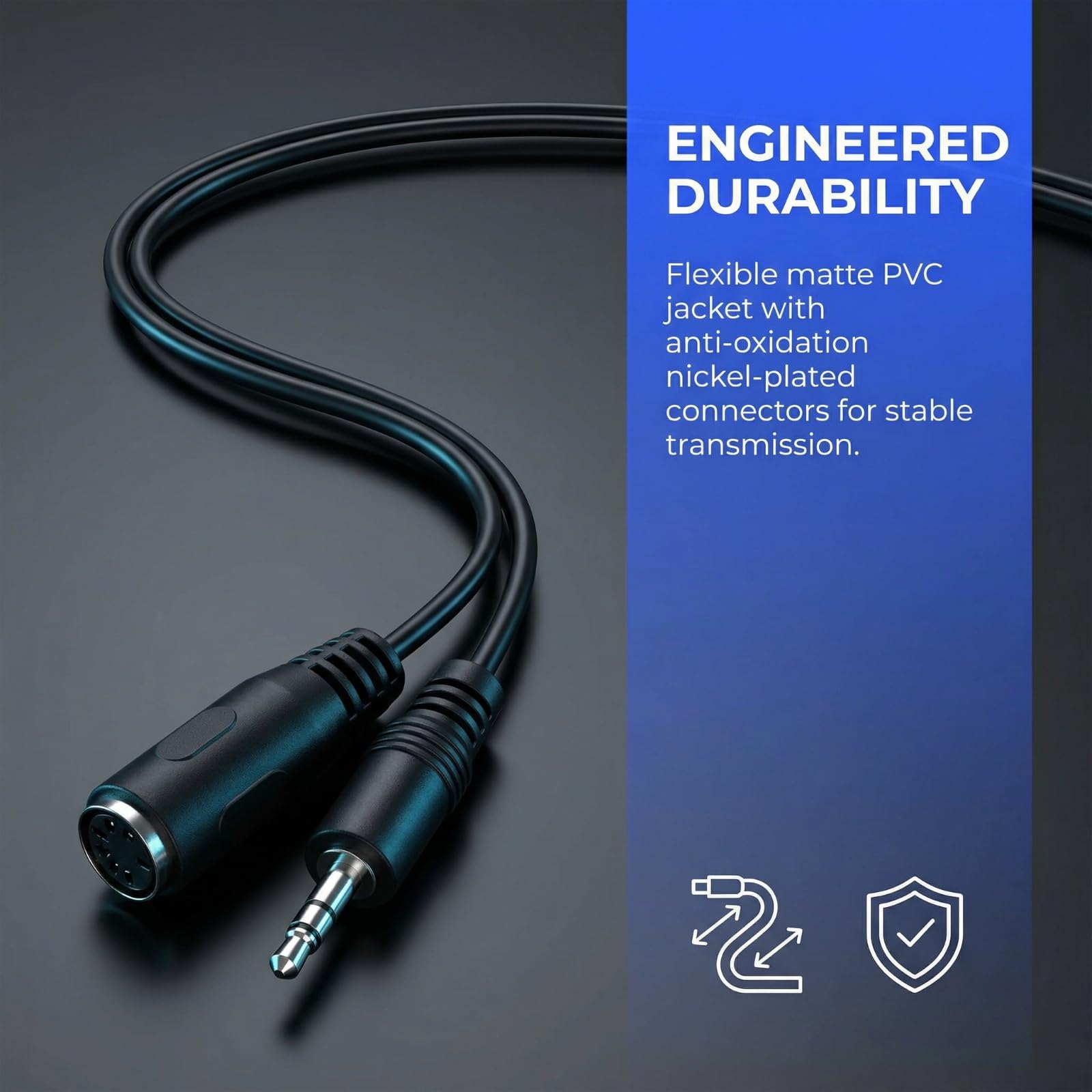 EMSTAR 2 Pack of Type-A MIDI to 3.5mm Adapter Cable