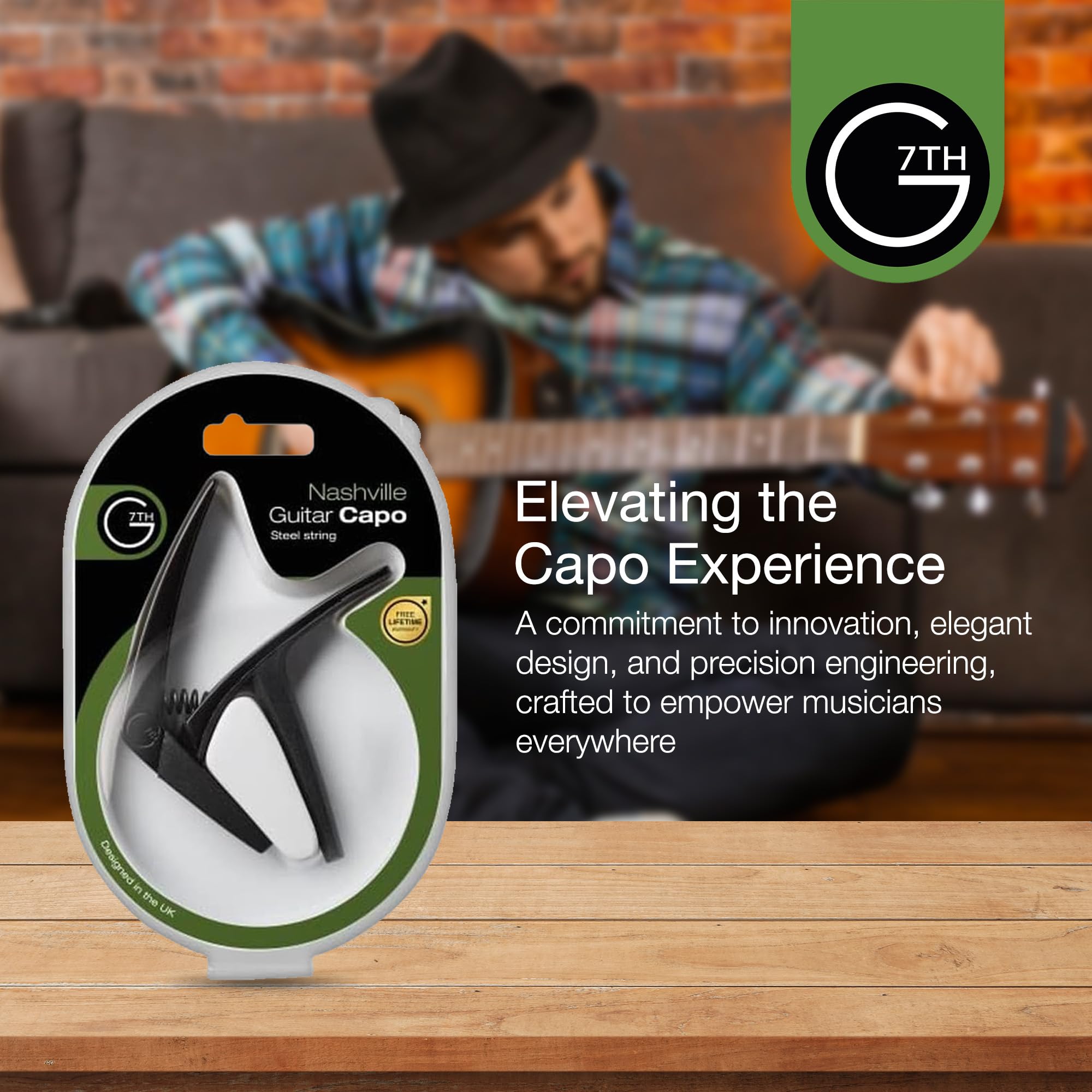 G7th Nashville 6 String Black Guitar Capo – Lightweight and Low Profile with Protective Silicone Pads – The Perfect Capo for Acoustic and Electric Guitar – UK Designed