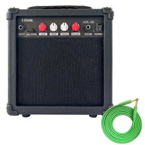 Ermik Mini Electric Guitar Amplifier Amp Speaker 5W with 6.35mm Input 1/4 Inch Headphone Output Supports Volume Tone Adjustment Overdrive,Guitar amp 5W,with Cable,Audio Cable Adapter