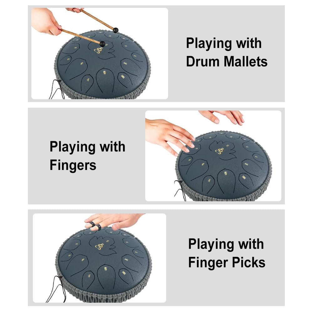 ModouString Rain Drum for Outside Garden,13 Inches 15 Notes Steel Tongue Drum with Mallets & Carry Bag Musical Instrument for Adults D Major