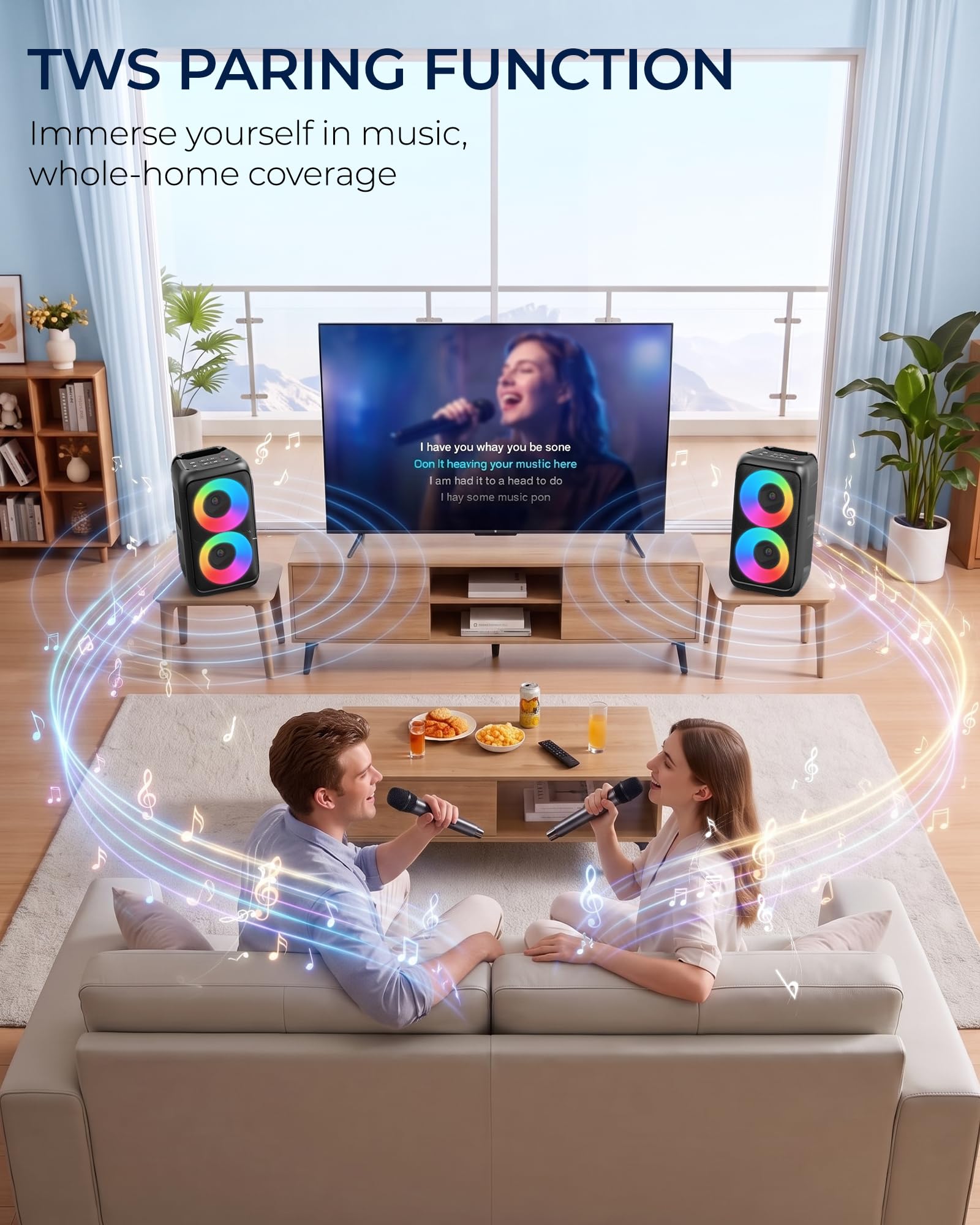 Bluetooth Speaker with 2 Wireless Microphones for Home Outdoor Party
