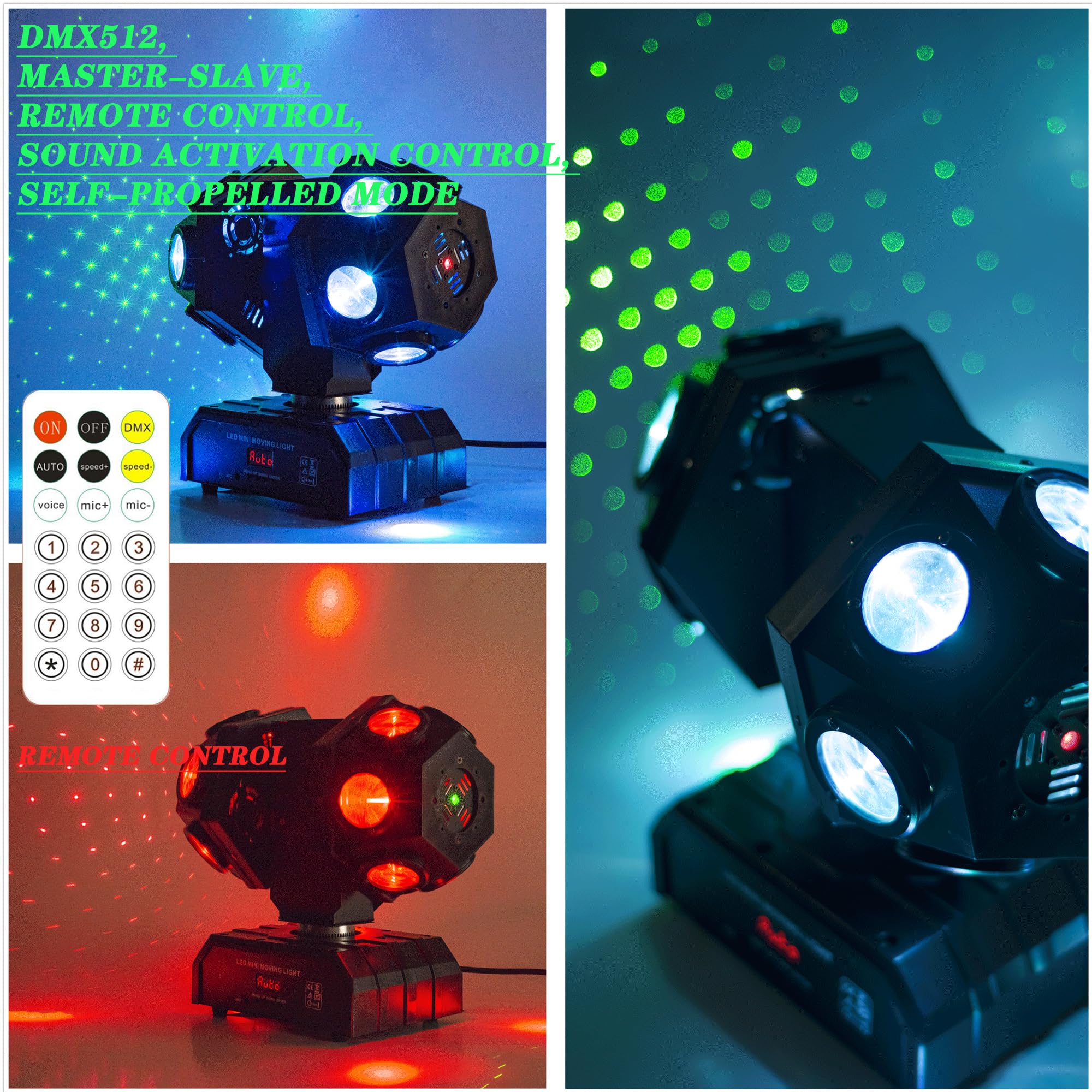 Remote Control Moving Head DJ Light 12LEDs Rotating Stage Beam Lights Uplighting Pinspot Lights for DJ KTV Disco Party Wedding Concert Festival