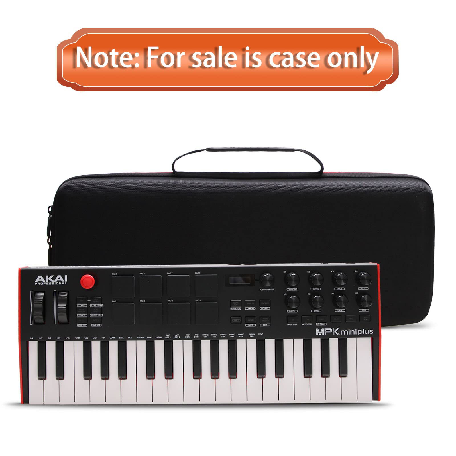 LTGEM Hard Travel Case for Akai Professional MPK Mini Plus USB MIDI Keyboard Controller with 37 Mini Keys – Protective Carrying Storage Bag (Black+Black)