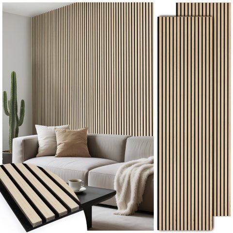 LARWORKS 2 Pack 108’’x23.6’’ Fluted Acoustic Wood Slat Wall Panels, Oak