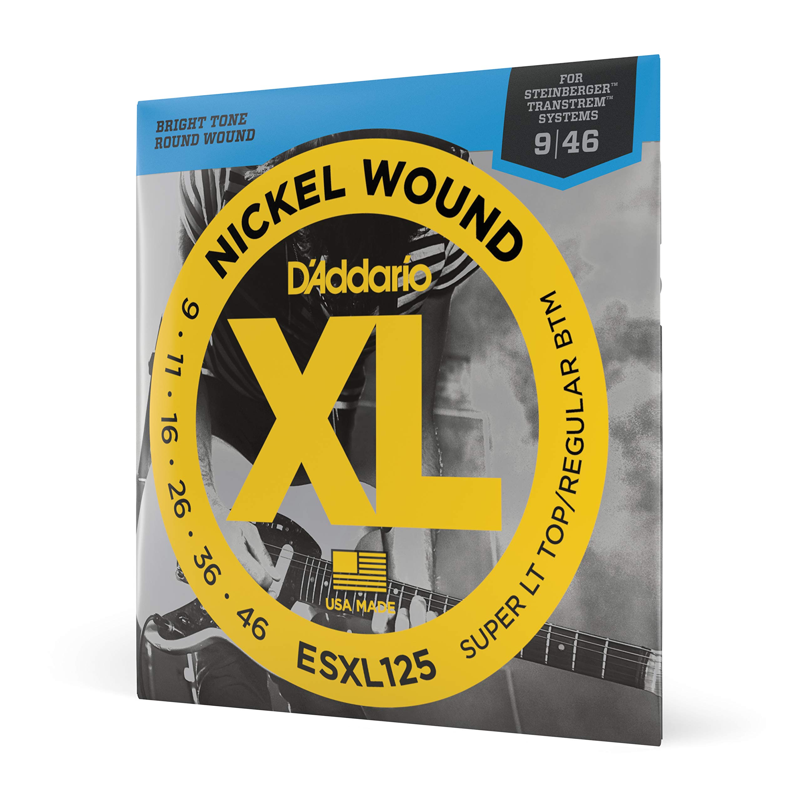 D’Addario ESXL125 Nickel Wound Electric Guitar Strings, Super Light Top/Regular Bottom, Double Ball End, 9-46