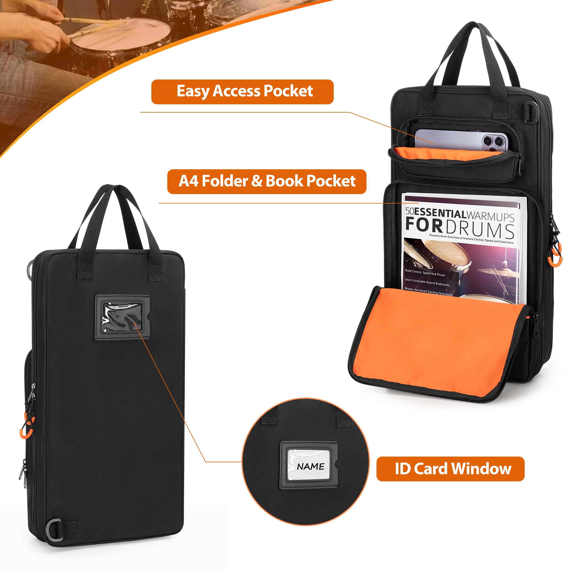 Damero Drum Sticks Bag with Hanging Hooks and Detachable Shoulder Strap