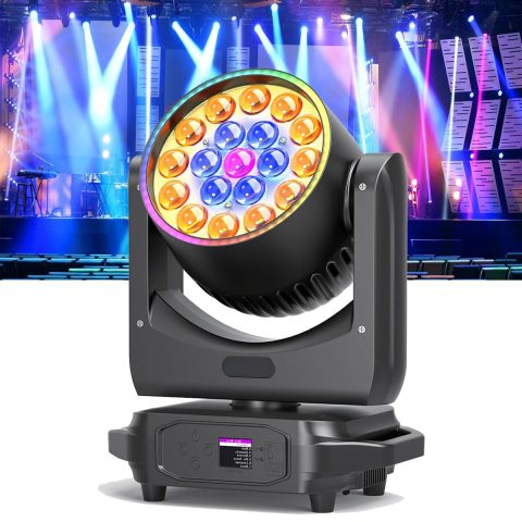 Moving Head DJ Lights, 19x18W DJ Stage Lighting with 4-in-1 RGBW, Professional Auto, DMX512,Sound Activated and Self-propelled Control DJ Lights for Music Party Disco Wedding