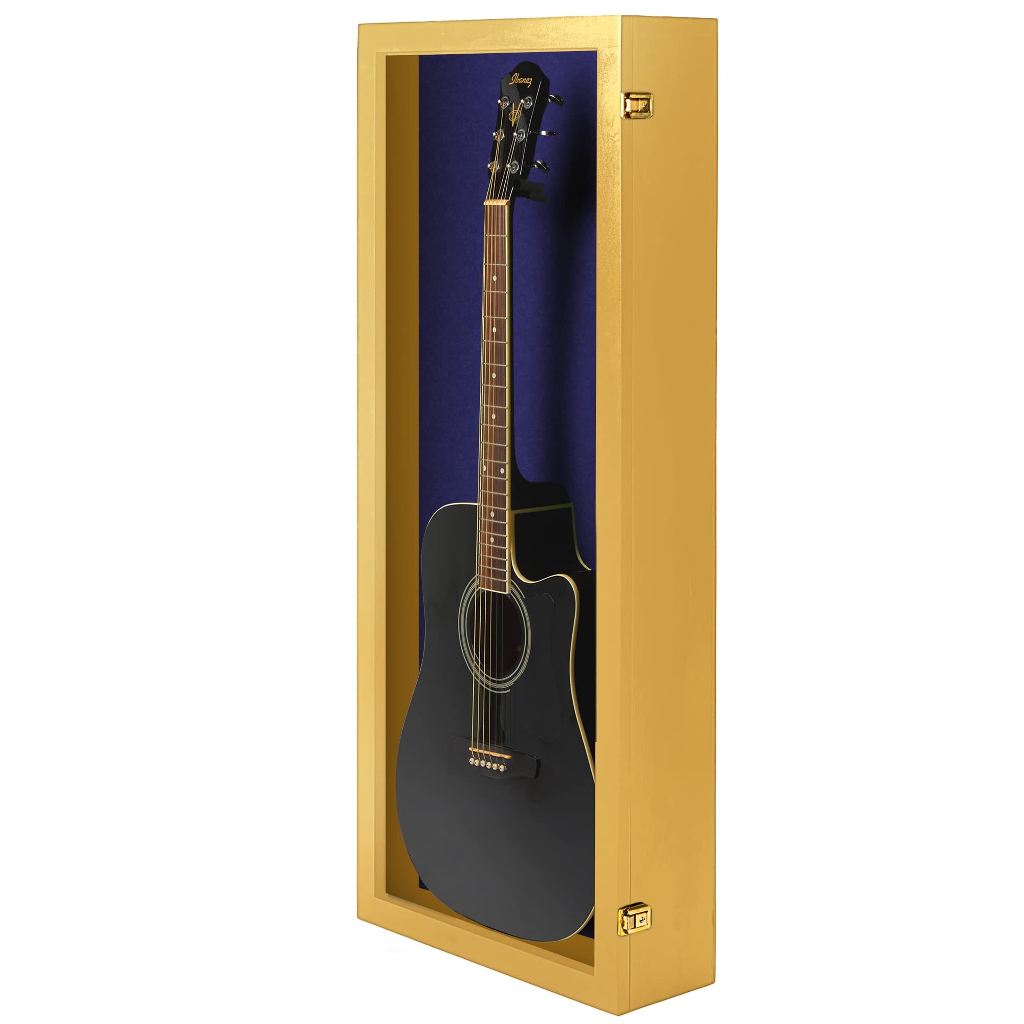 PENNZONI Acoustic Guitar Display Case – Acrylic Acoustic Guitar Case – Guitar Display Case Wall Mount Made from Hardwood Frame & Clear Acrylic – Golden Oak w/Felt Blue