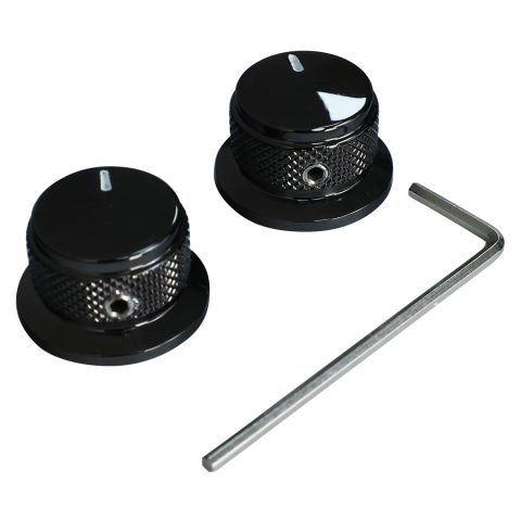 OVSAL 2PCS Electric Bass Guitar Metal Knobs Flat-top Hat-Shaped Volume Tone Control Knobs with Fastening Screw Compatible with Fender Strat Telecaster Les Paul Electric Guitars or Basses（Black）
