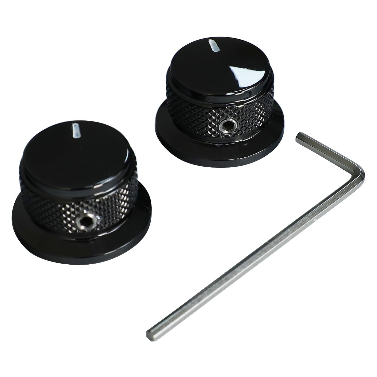 OVSAL 2PCS Electric Bass Guitar Metal Knobs Flat-top Hat-Shaped Volume Tone Control Knobs with Fastening Screw Compatible with Fender Strat Telecaster Les Paul Electric Guitars or Basses(Black)