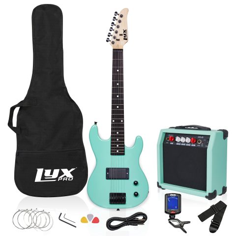LyxPro 30 Inch Electric Guitar and Starter Kit for Kids with 3/4 Size Beginner’s Guitar, Amp, Six Strings, Two Picks, Shoulder Strap, Digital Clip On Tuner, Guitar Cable and Soft Case Gig Bag – Green