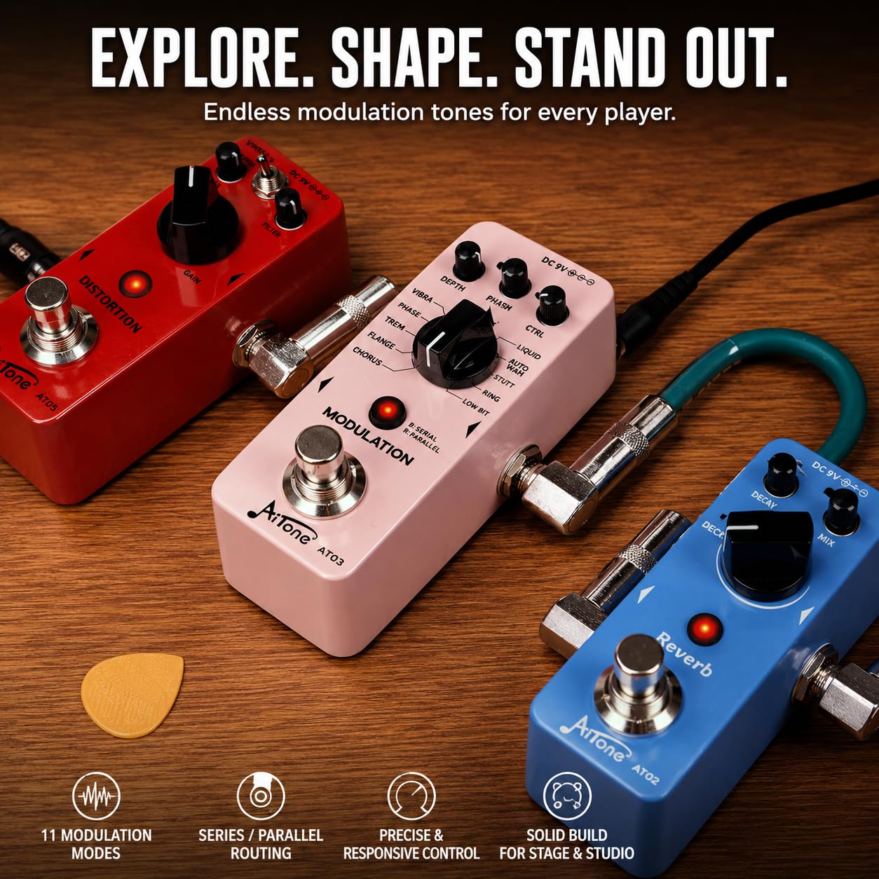 AITONE Guitar Modulation Pedal, 11 Effects, Chorus Flanger Phaser (AT-03)