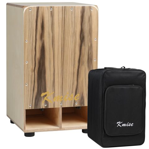Kmise Enhanced Bass Response Cajon, 11.8×12.2×19.6″ Portable Adjustable Snare Cajons Drums,Solid Ebony & Birch Wood Drum Box, Percussion Instrument Gift for Adults Kids, With Carry Bag,for Performance