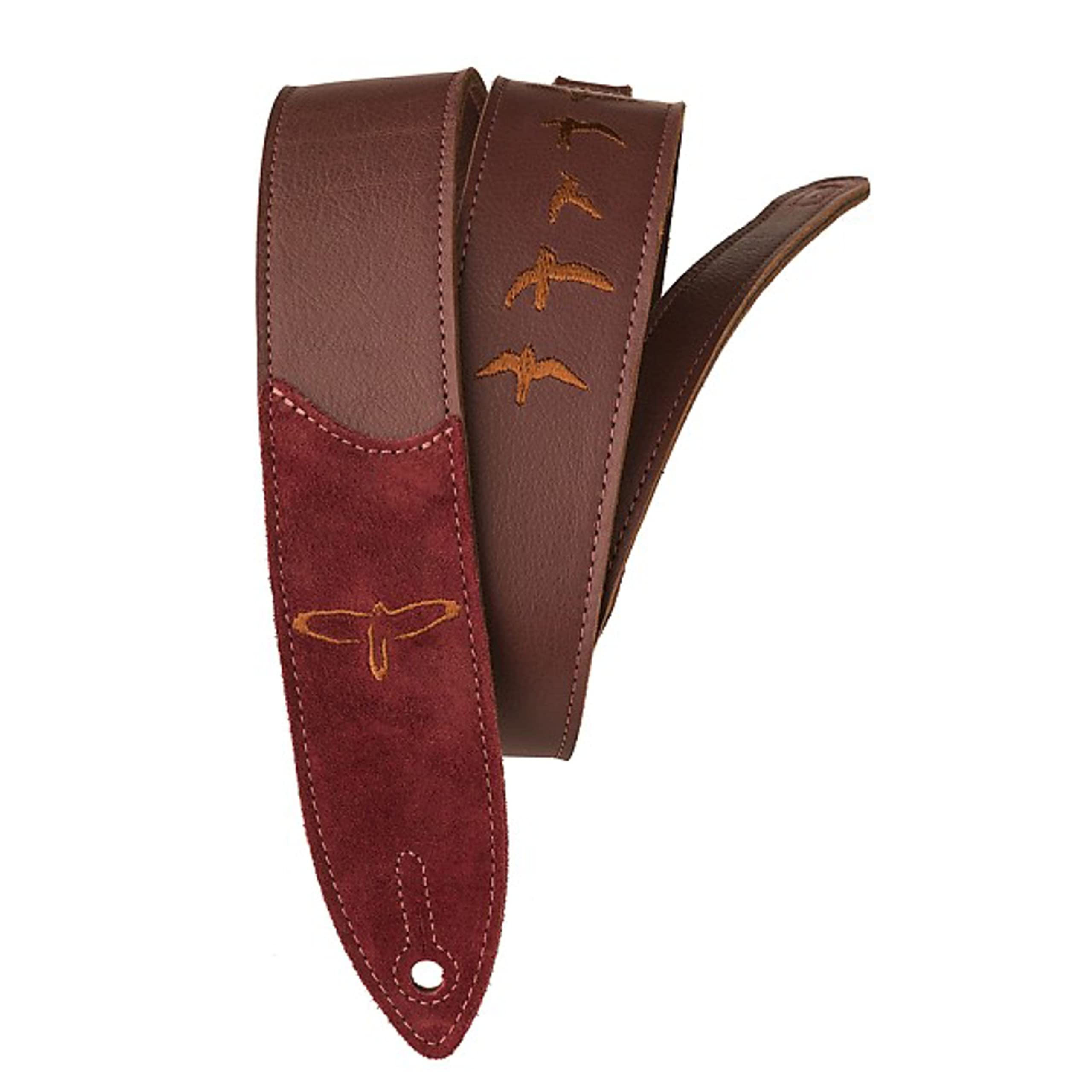 PRS Premium Leather 2″ Strap Embroidered Birds, Burgundy