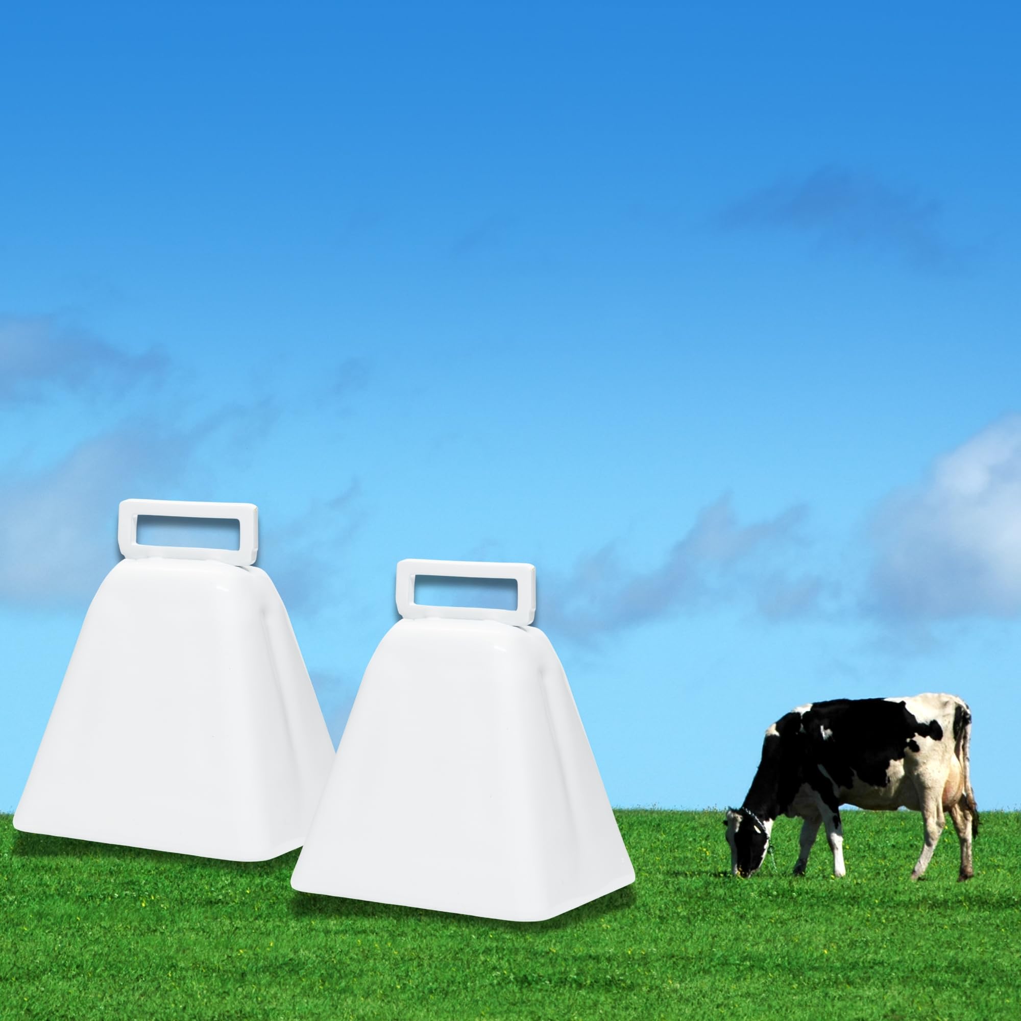 Bevin Bells Long Distance Cow Bells 10LD (White) | Christmas Bells | Made from Steel | Loud Noise Makers | w/White Strap Around The Handle | Easier to Hold | Made in CT, USA