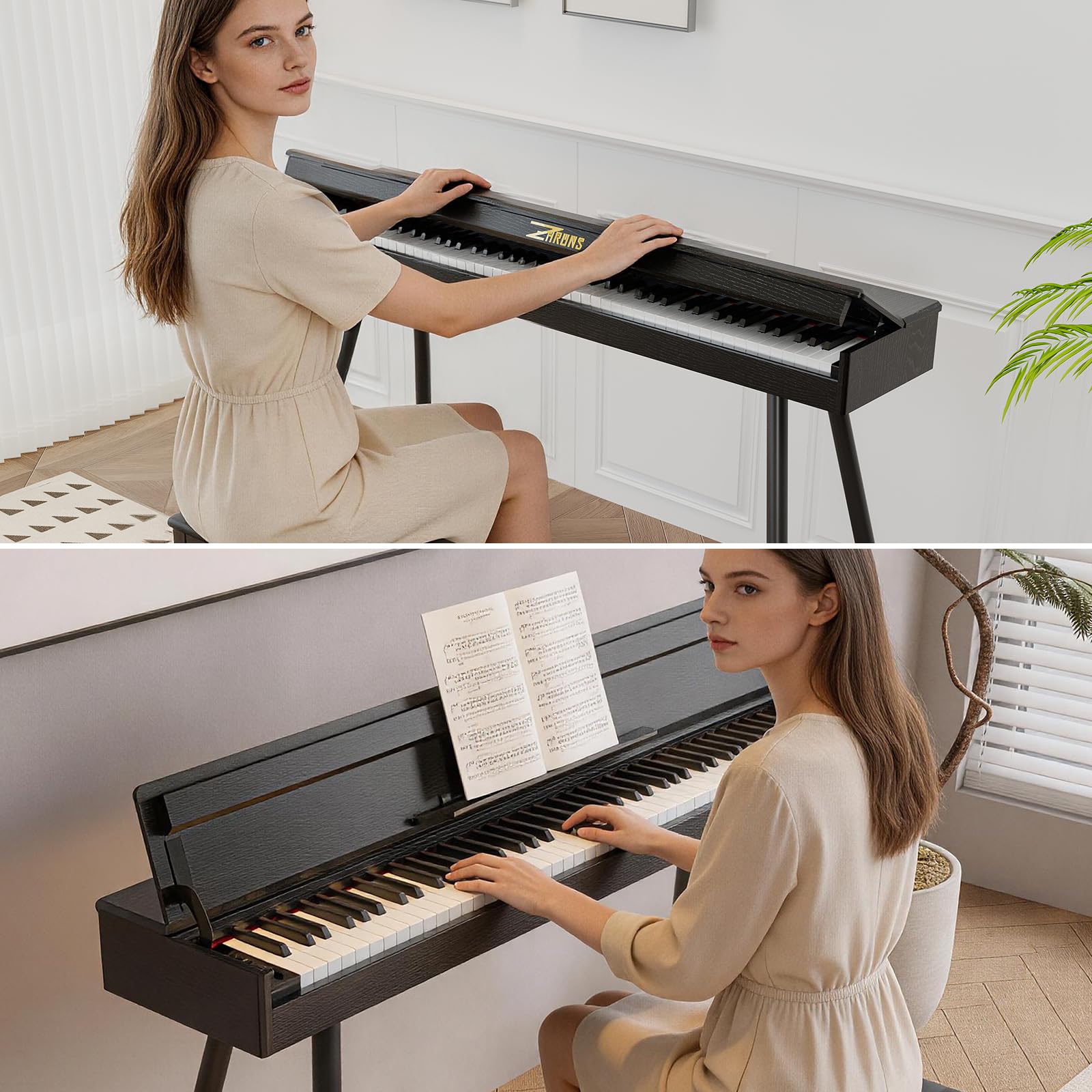 ZHRUNS 88 Key Full-Weighted Digital Piano – Wooden Upright Electric Keyboard with Progressive Hammer Action, 3-Pedal Unit, Stand & Headphone Jack for Beginner Adults (Black)