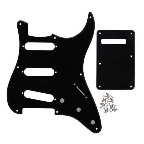 FLEOR SSS 8 Hole Vintage ST Pickguard Guitar Back Plate with Screw for Vintage ST Style Guitar Parts, 1Ply Black