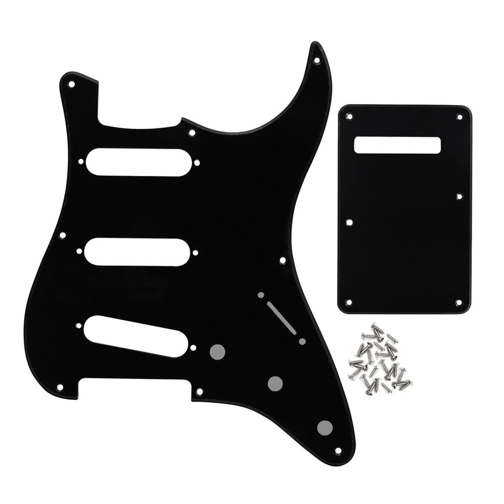 FLEOR SSS 8 Hole Vintage ST Pickguard Guitar Back Plate with Screw for Vintage ST Style Guitar Parts, 1Ply Black