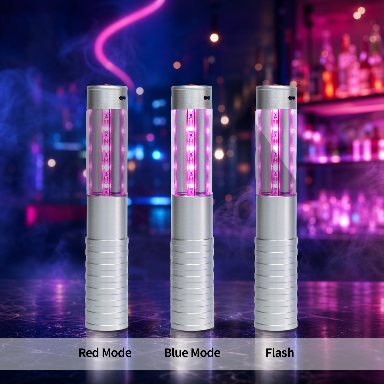 Strobe Bottle Girl Lights LED Bottle Service Lights Baton Reusable Rechargeable Service LED Champagne 2 Pcs for Bar Club Birthday Weddings Parties(Silver,Pink Light)