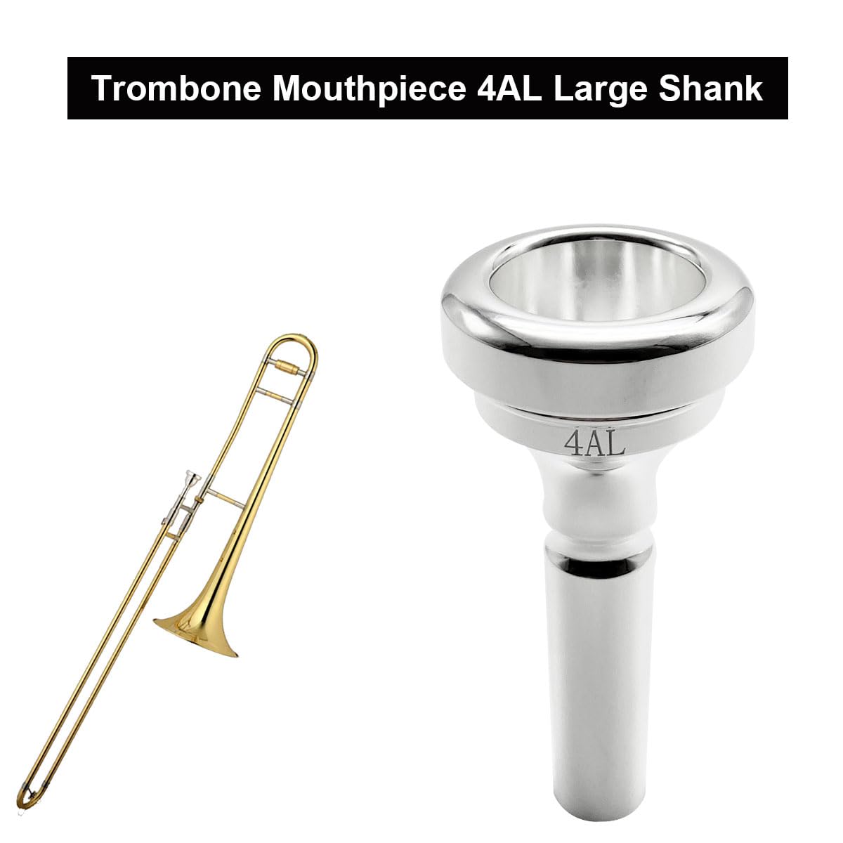 Missmore Silver Plated Trombone Mouthpiece 4AL Large Shank