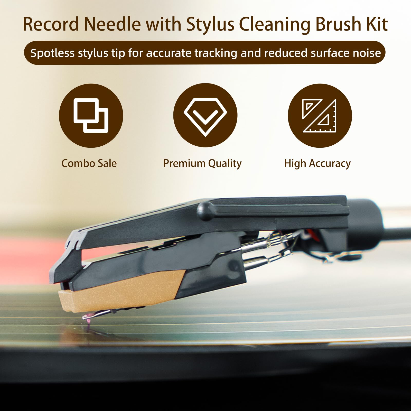 3 Pack Ruby Record Player Needles, Replacement for Crosley Victrola ION Jenson Boytone Turntables, with Stylus Cleaner Brush (Light Tan)