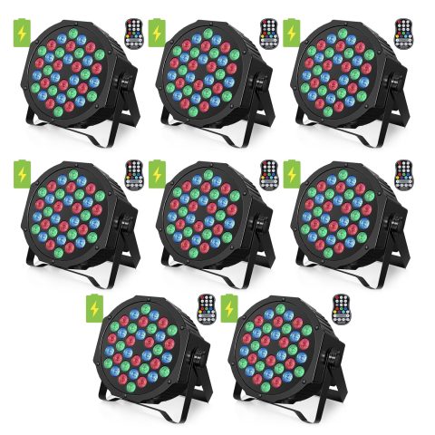 HOLDLAMP Rechargeable Par Lights 36W RGB Battery Powered, Wireless LED Par Lights DJ Uplights Sound Activated& Remote Control for Wedding Events Club Party Church Stage Lighting, 8 Pack