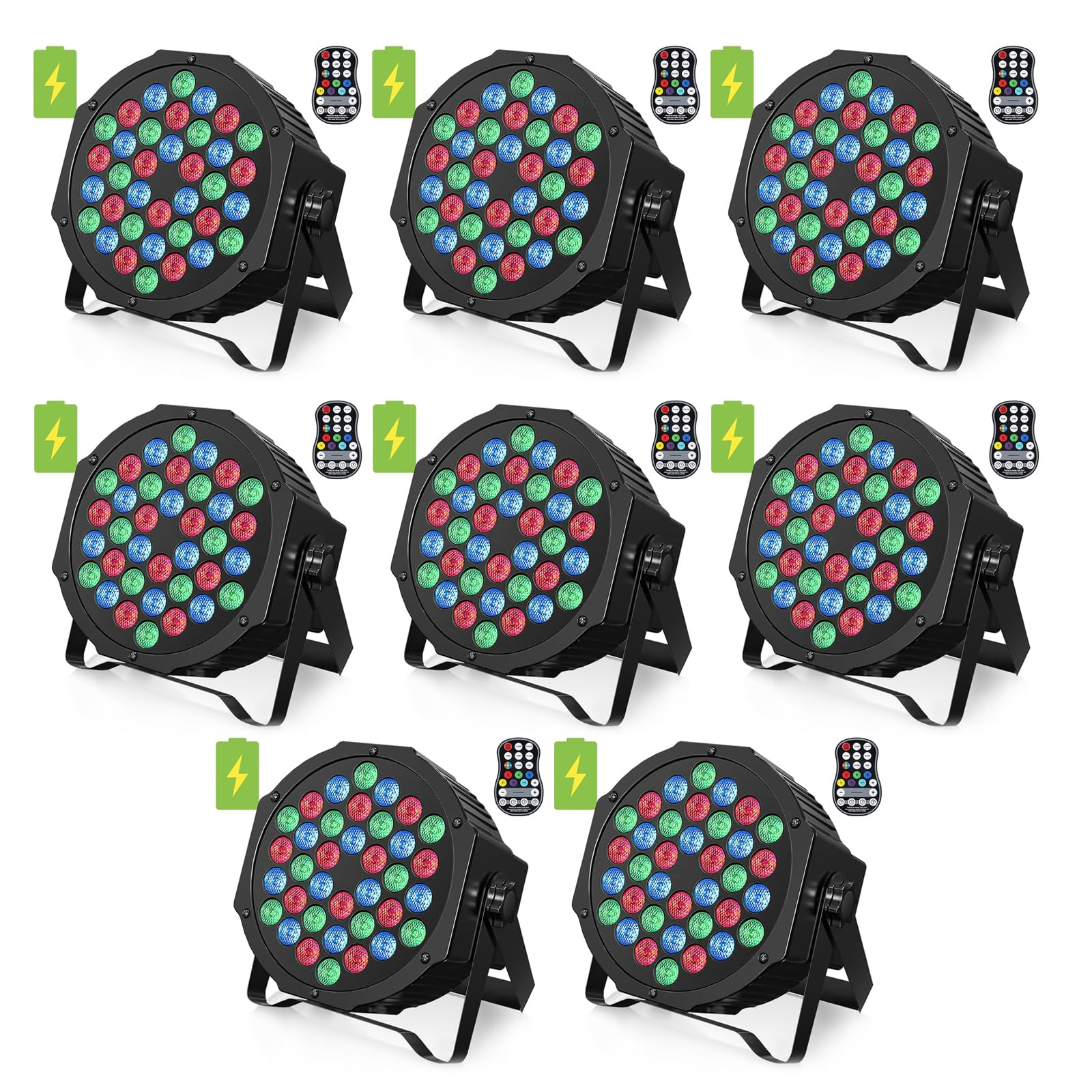HOLDLAMP Rechargeable Par Lights 36W RGB Battery Powered, Wireless LED Par Lights DJ Uplights Sound Activated& Remote Control for Wedding Events Club Party Church Stage Lighting, 8 Pack
