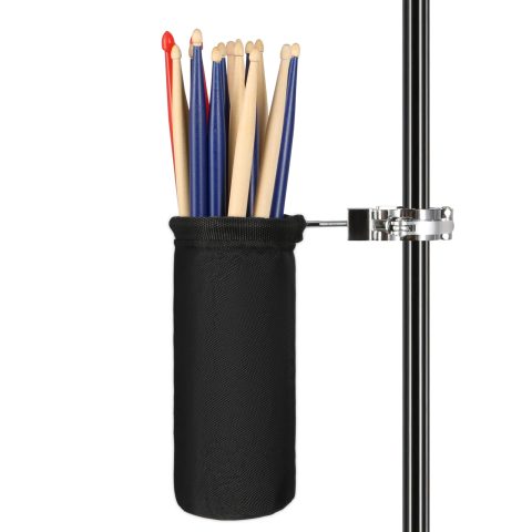 VANPHY Drumstick Bag Holder Drum Stick Holder Mallets Up to 14 Pairs of Drumsticks with Aluminum Alloy Mounting Clip and Metal Steel Rims for Drum Kit & Music Stand(2.3cm Diameter Pole)