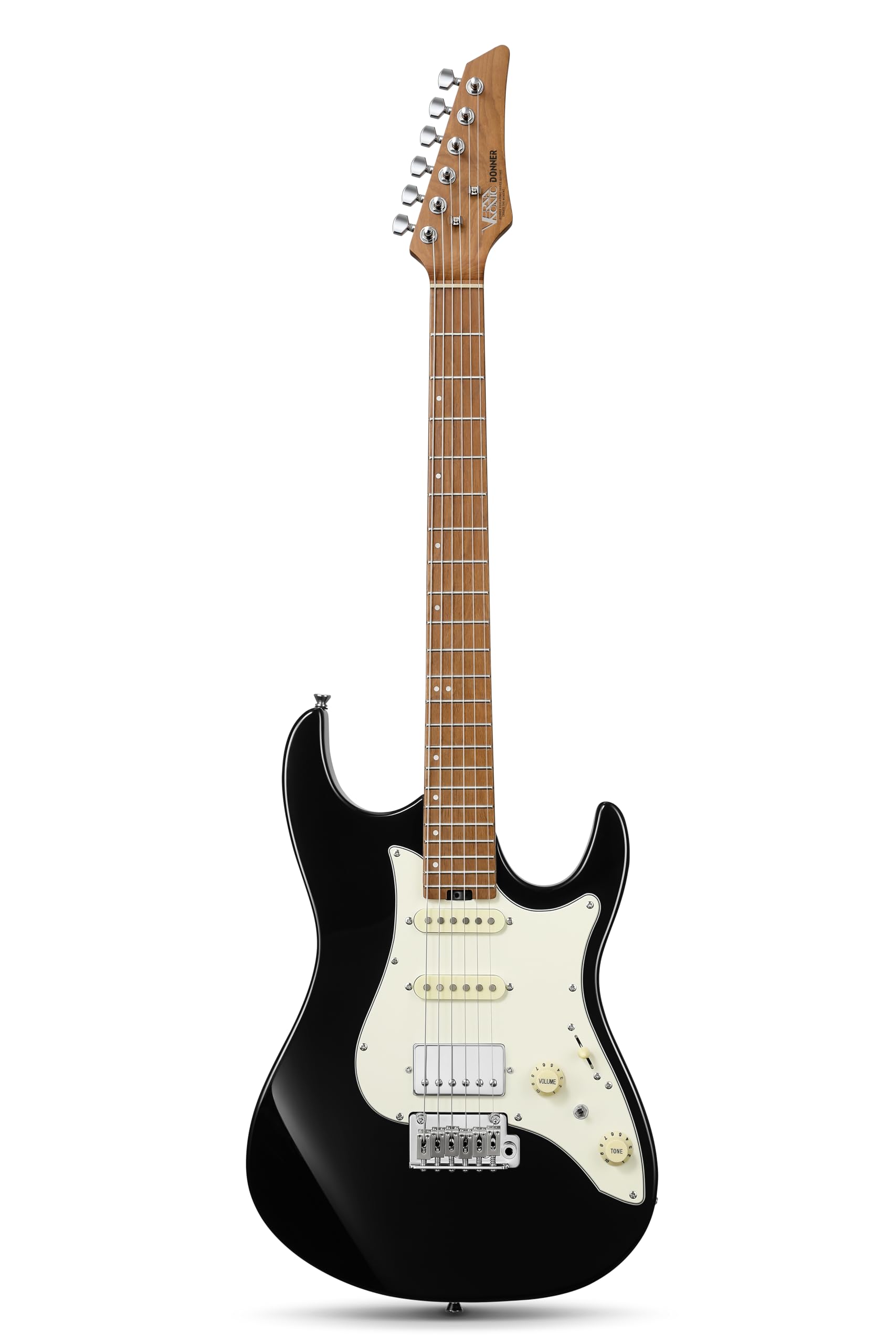 Donner 39 Inch Electric Guitar, DST-550 Solid Double-cut Poplar Body Electric Guitar for Intermediate & Pro Players, 7 Tone-switching Options & Tremolo Bridge, Bonus Bag- Black