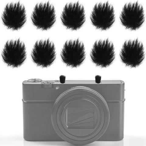Nezyo 10 Pcs Camera Mic Windscreen Wind Muff Built in Microphone Camera Muff Compatible with DSLRs Outdoor Windshield and 20 Pcs Sticker, Black, 0.24 x 0.24 Inch