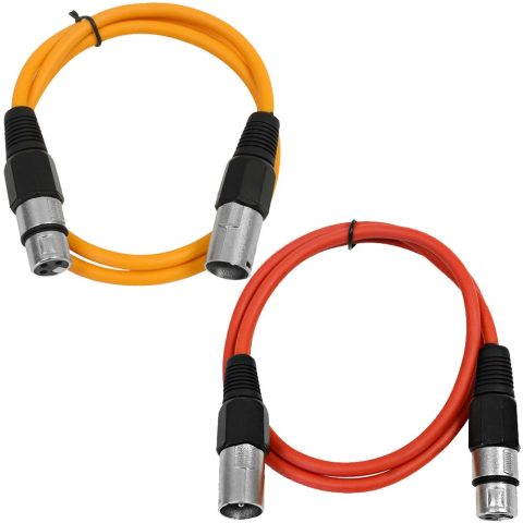 Seismic Audio – SAXLX-2-2 Pack of 2′ XLR Male to XLR Female Patch Cables – Balanced – 2 Foot Patch Cord – Orange and Red