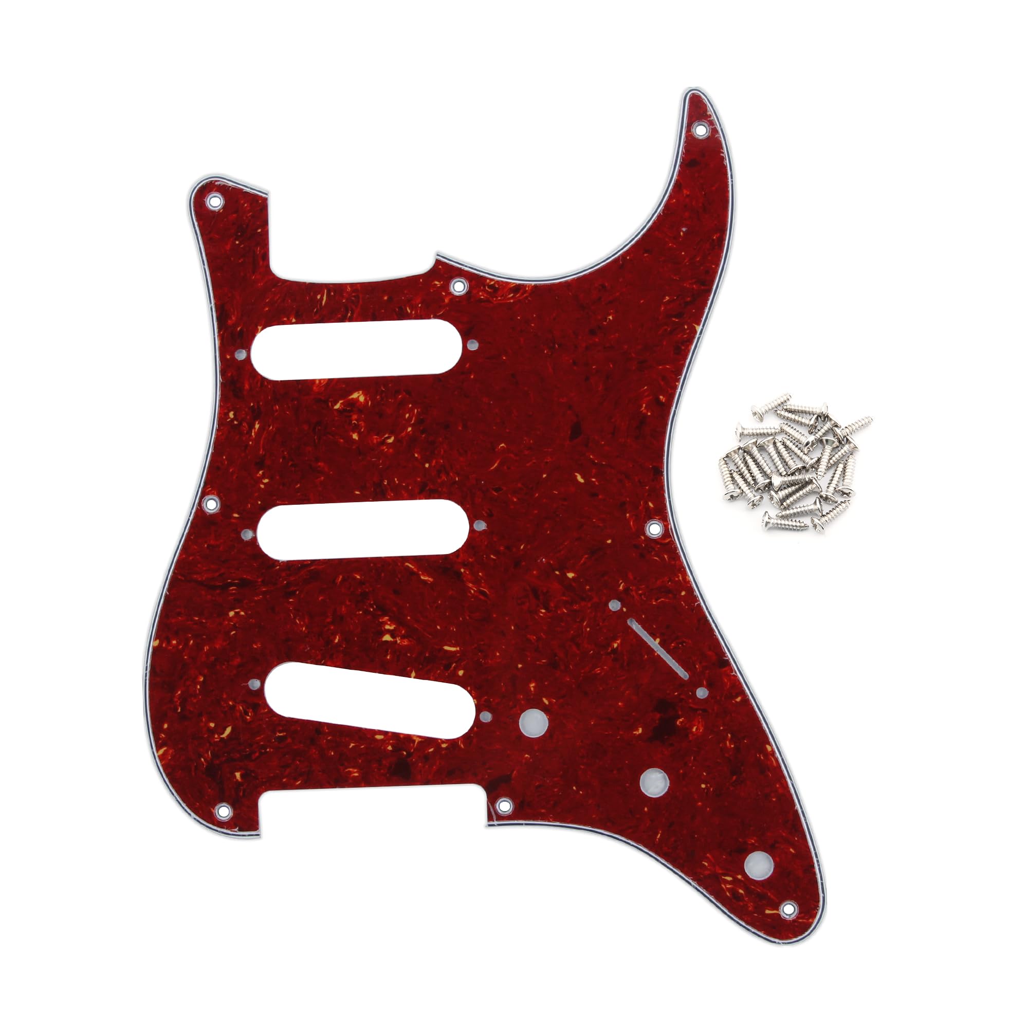 FLEOR SSS 8 Hole ST Pickguard Guitar Backplate Tremolo Cavity Cover with Screw for Vintage ST Style Guitar Parts, 4Ply Red Tortoise Shell