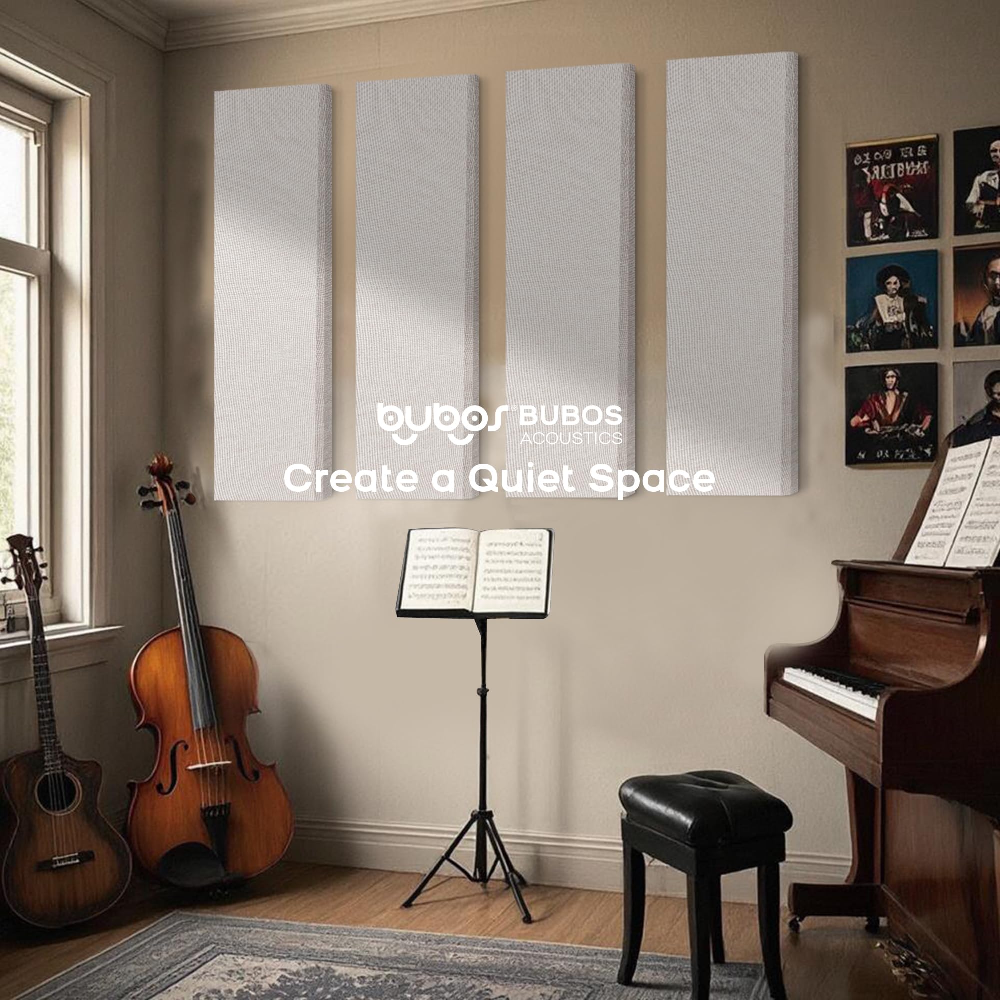 BUBOS 2-Pack Fabric Acoustic Panels 47.2×11.8×1″, Self-Adhesive Sound Panel