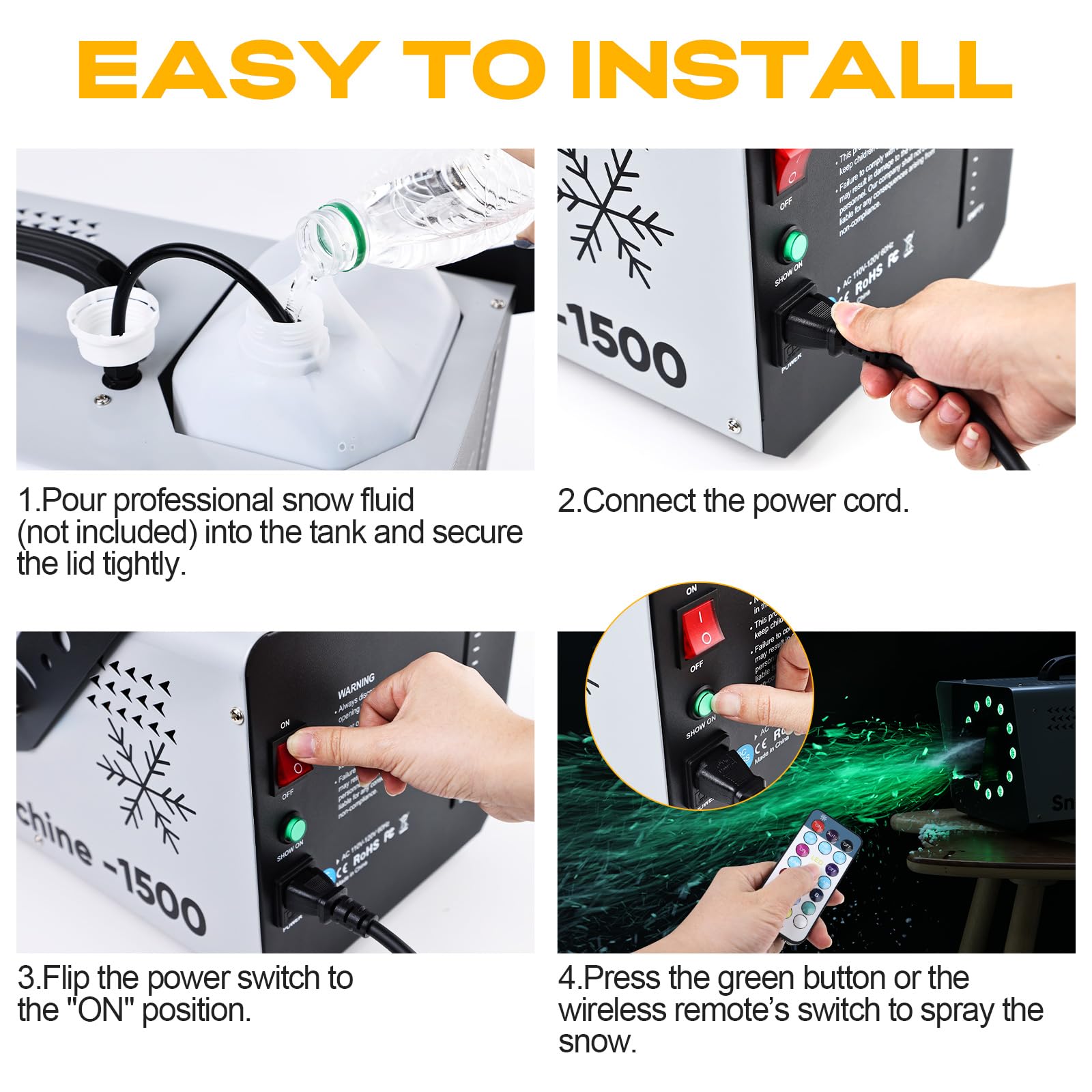 UPGREY 1500W Snow Machine for Outdoors and Indoors, Fake Snow Maker for Party with LED and Remote Controller