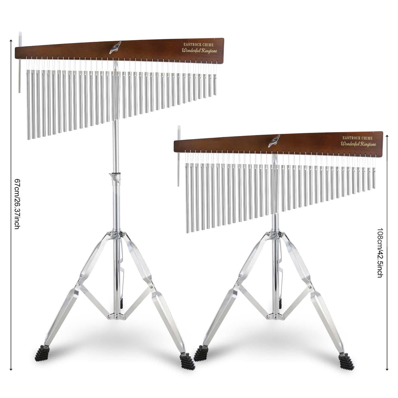 EASTROCK 36 Note Chimes Slant Style Bar Height-Adjustable Stand Silver