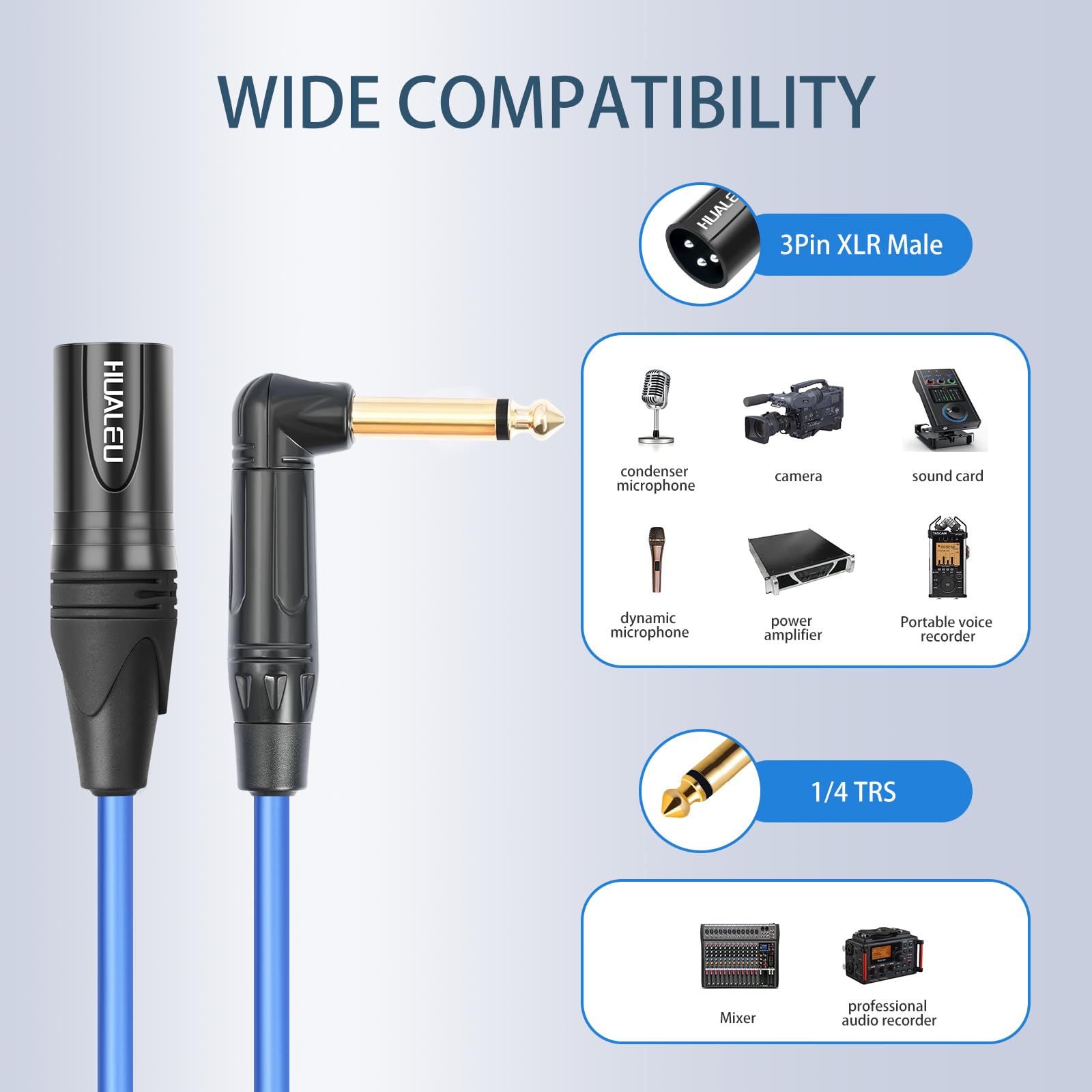 HUALEU 3.3Feet Right Angle 1/4 TS to XLR 3Pin Male Microphone Audio Cable,6.35mm TS Mono Right Angle to XLR Male 3pin,6N OFC+Silver Plated HI-END Audio Cable for Micphone Mixer-2Pack