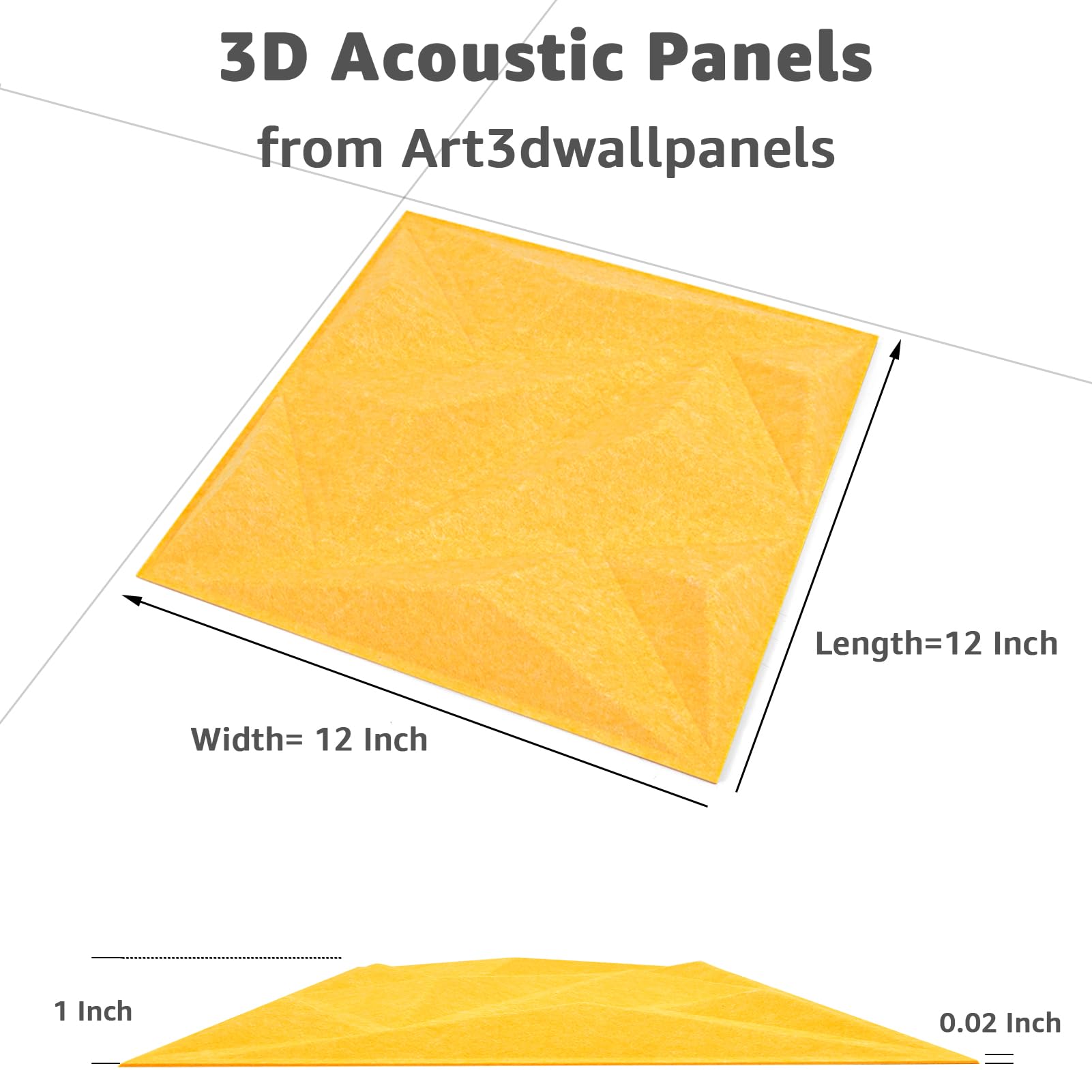 Art3dwallpanels Acoustic Panels 20 Pack Soundproof Wall Panels Sound Dampening Panels, 3D Wall Panels Sound Absorbing Panels, 12″ X 12″, Yellow with Tape